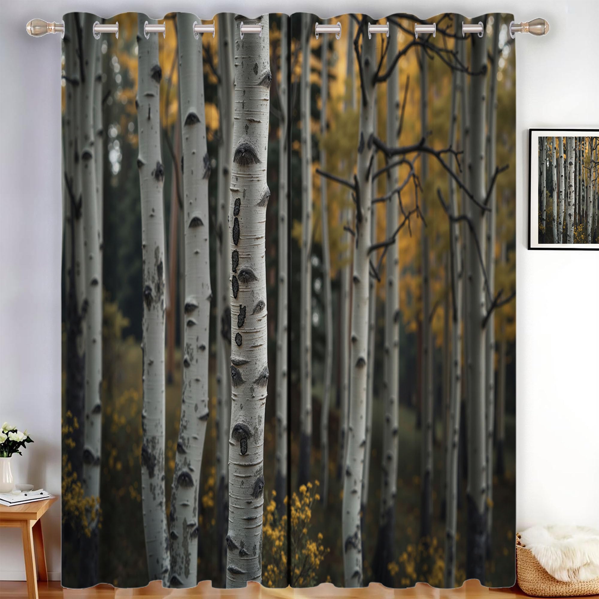 Rideau occultant beige 140x260 cm lot de 2 à oeillets paysage d'automne forestier
