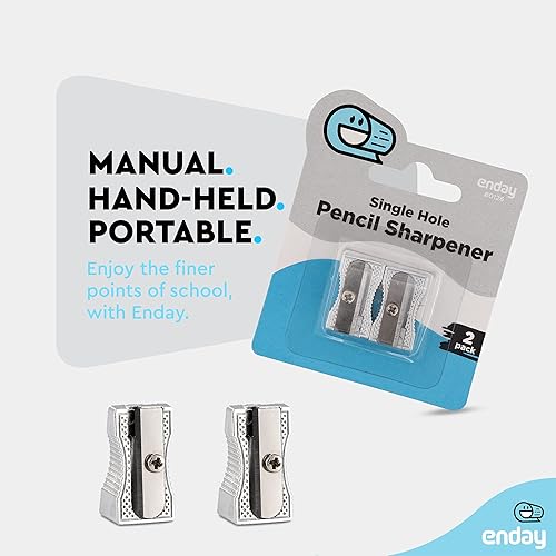 Vista 4 de Enday Sacapuntas manual de un solo agujero, metal plateado, sacapuntas escolares y de maquillaje, 400 paquetes de 2 (800 unidades) Enday