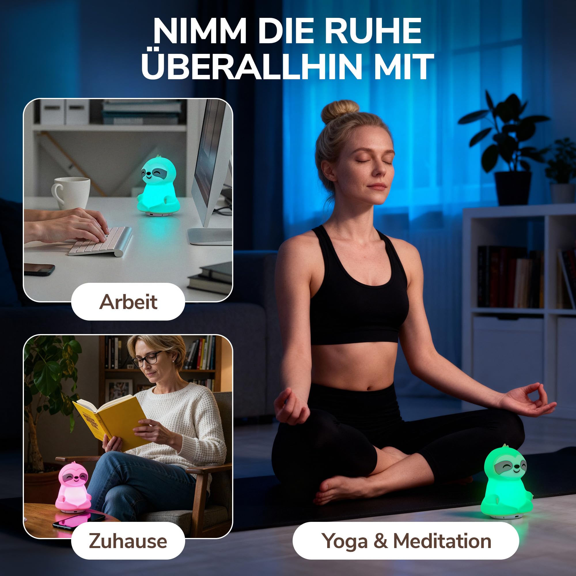 Atemtrainer mit Licht- & Sprachführung – Fördert Schlaf, Konzentration, Entspannung & Wohlbefinden – 4 Modi für Achtsamkeit – Audioanweisungen auf Deutsch – Wiederaufladbar