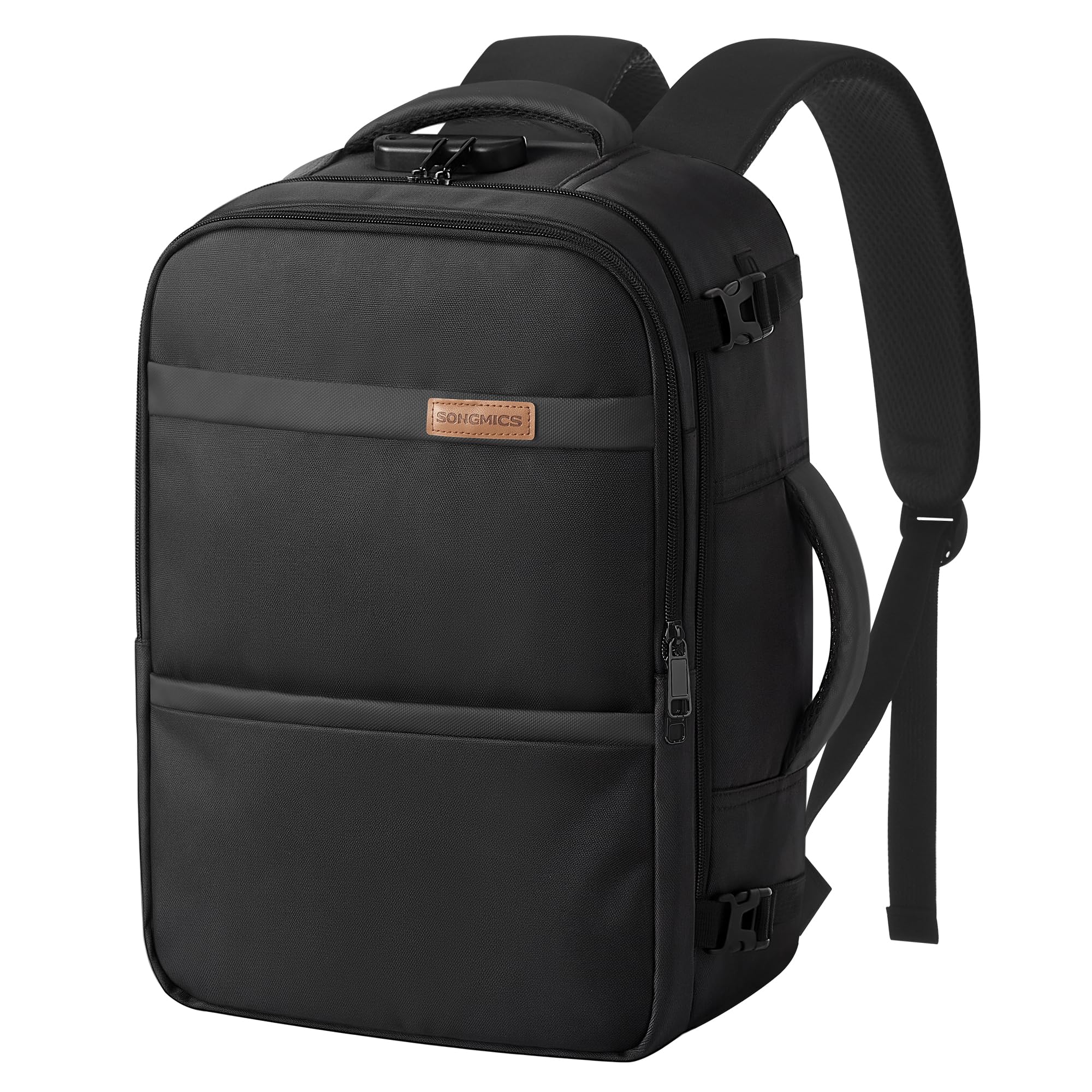 SONGMICS ryanair Handgepäck, backpack, 40 x 25 x 20 cm, 20 L Reiserucksack | ryanair rucksack, reisegepäck,14 Zoll Laptopfach, Zahlenschloss, für Kurztrip, travel, geschäftsreise, Schwarz, RBF003B101