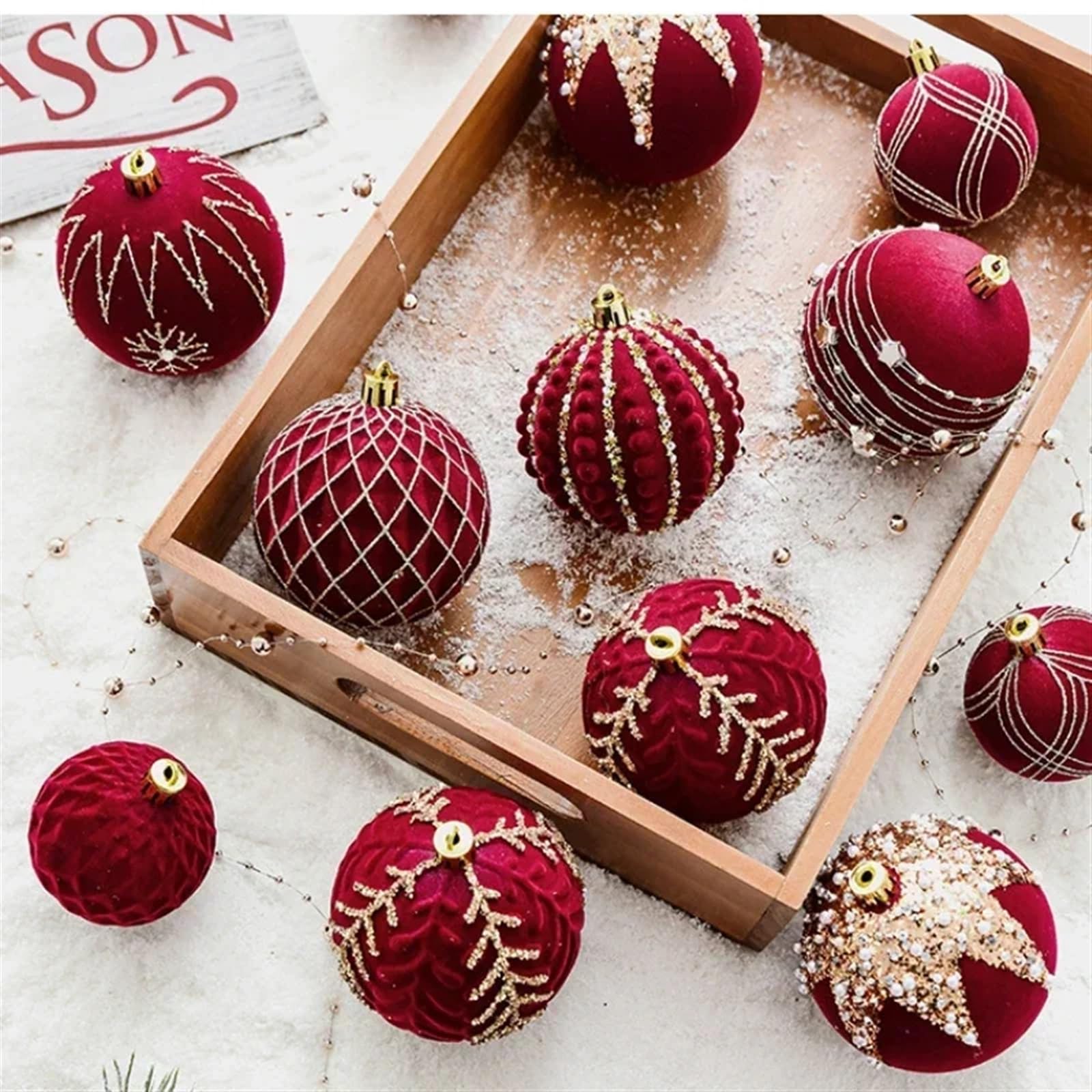 Bola de Navidad pintada de 8 cm, bola de Navidad de felpa roja, decoración de árbol de Navidad, adornos colgantes