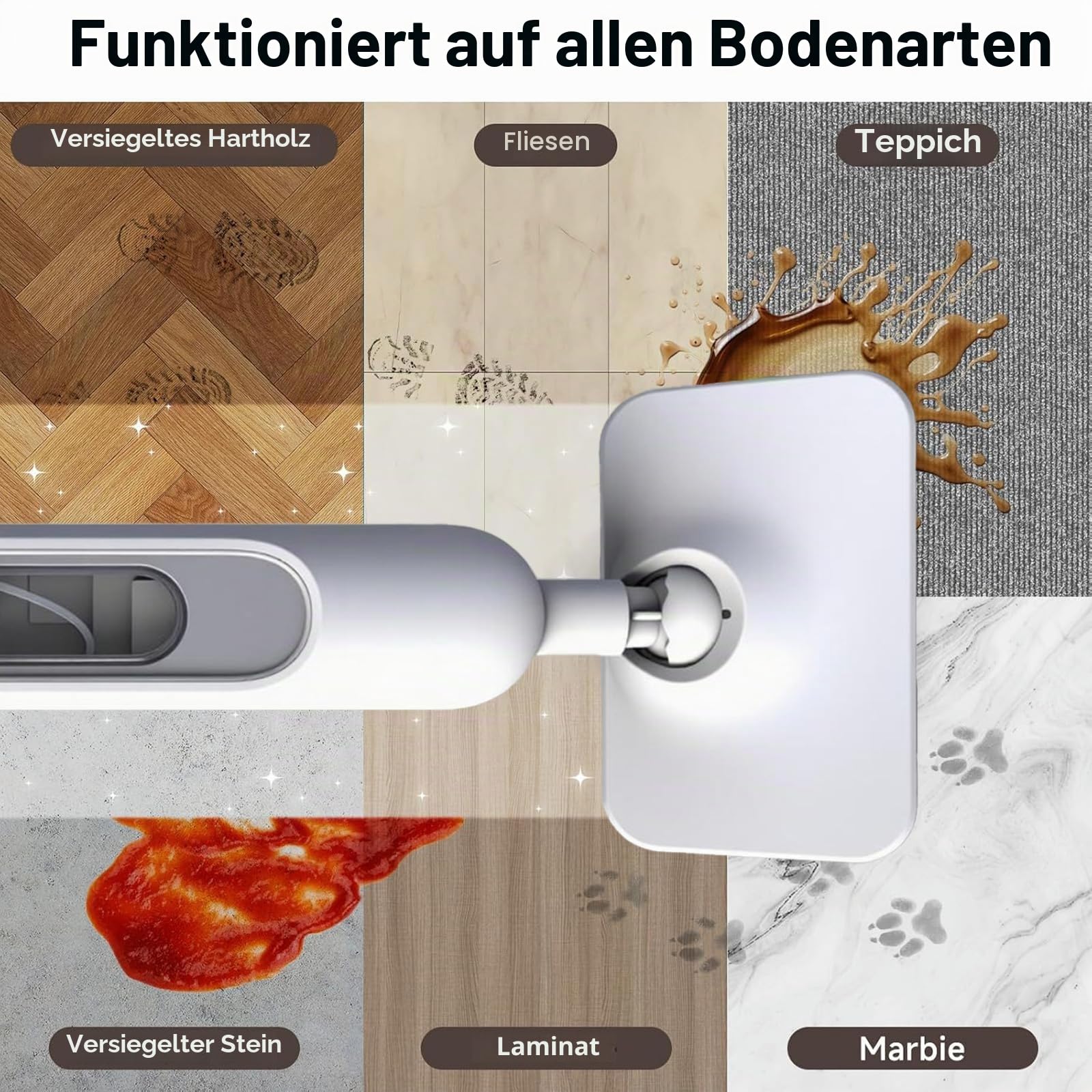 Rotierender Dampfreiniger Mop– Leistungsstarker Elektrischer Dampfbesen Reiniger mit verstellbarem Dampf, langem Kabel & großem Wassertank für alle Bodenbeläge