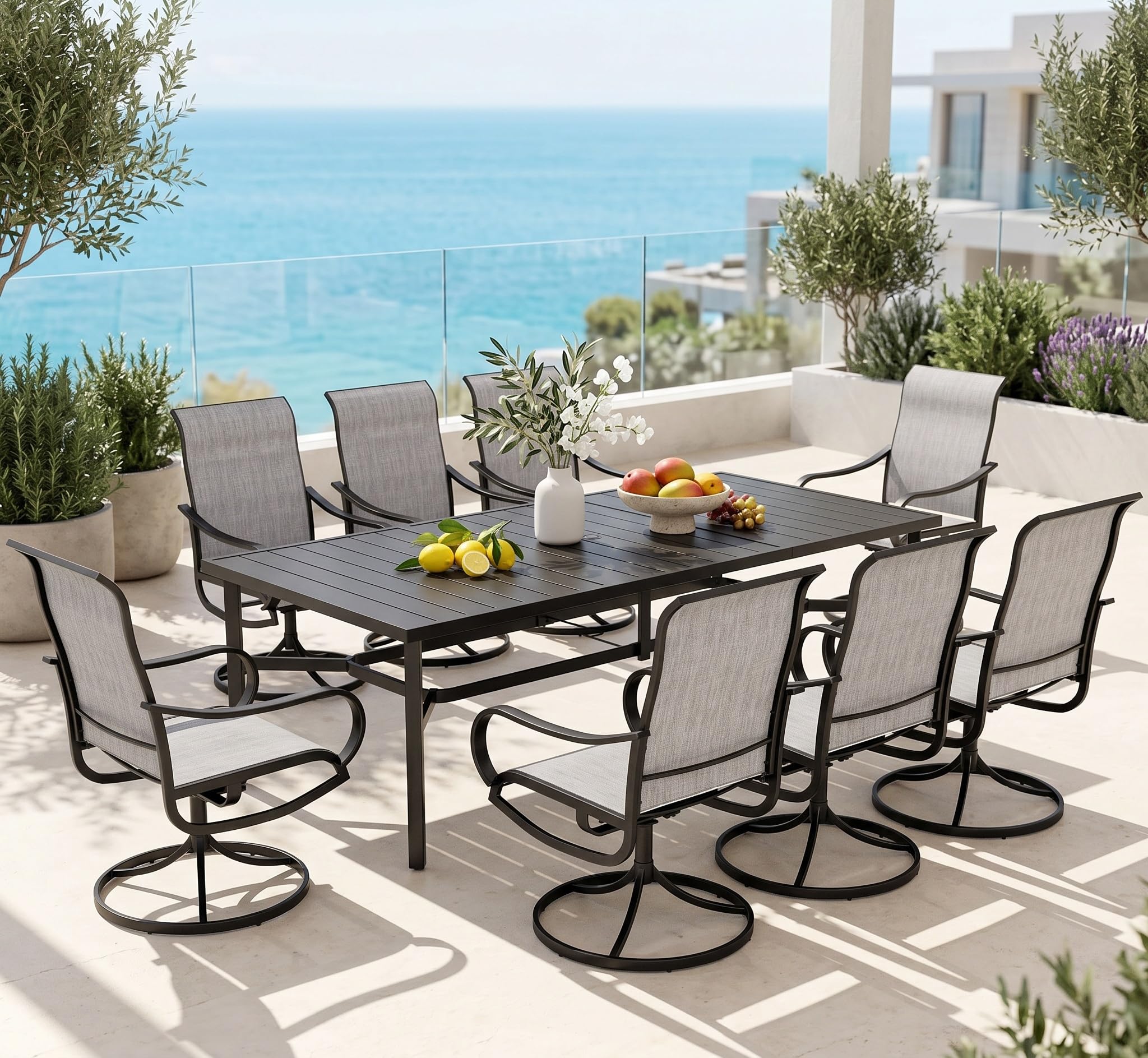 Sophia &amp; William Outdoor Dining Set for 8 w/Swivel Mesh Chairs, Grey