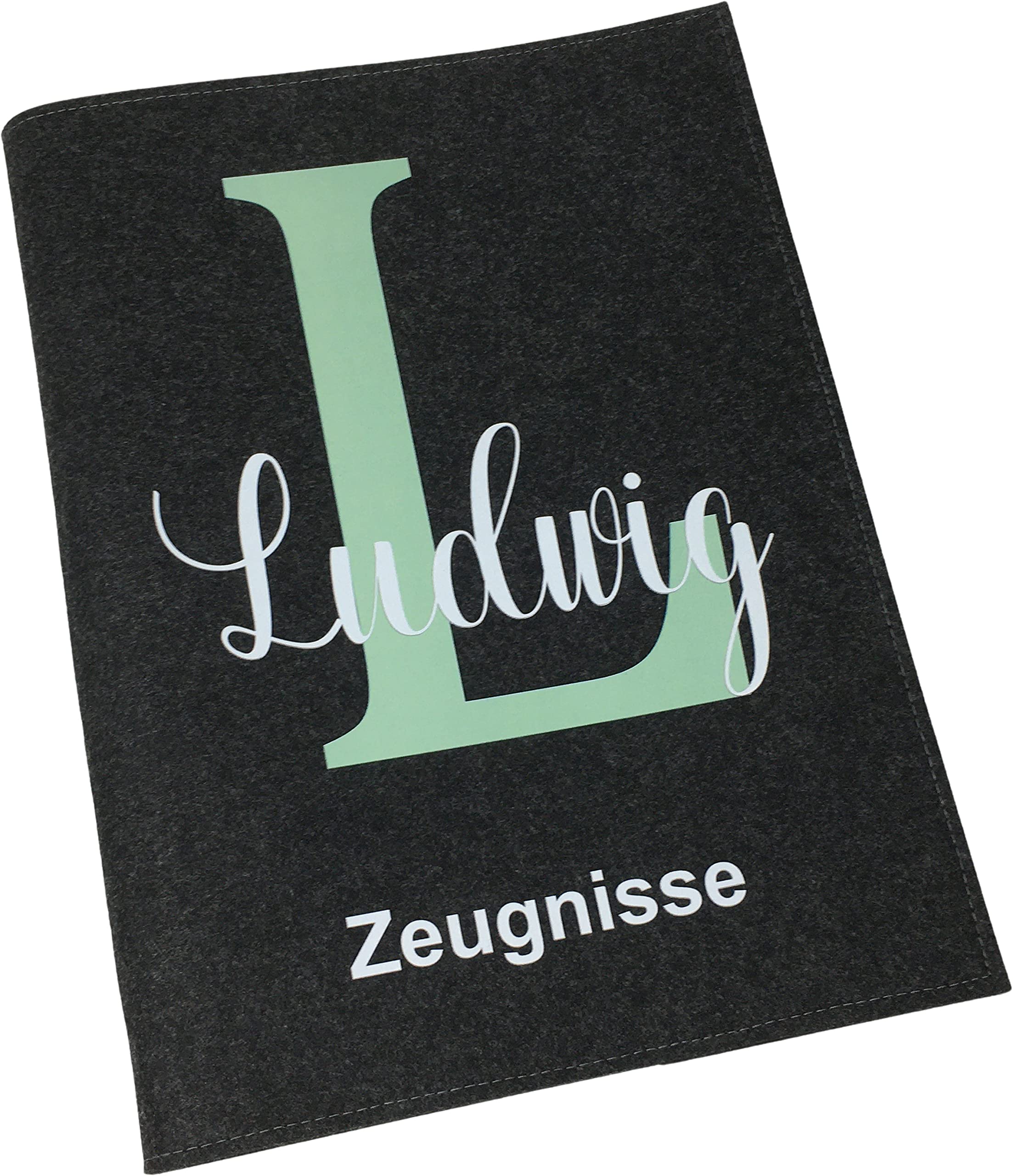 Zeugnismappe mit Namen - Mädchen und Jungen - Personalisiert Filz A4 Buchstabe Mint - Dokumenten Urkunden Mappe Kinder - Hefter Zeugnisse - Sichtbuch