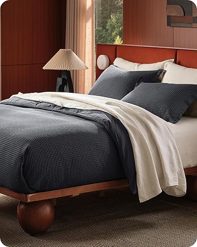 Miniatura 7 de Bedsure Funda de edredón de 100% algodón de 2 plazas, tejido gofre, color carbón, GentleSoft y transpirable, juego de cama para todas las