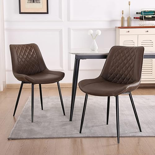 AOSKY Juego de 2 sillas de comedor, sillas tapizadas de cuero vegano para cocina y comedor, sillas auxiliares modernas de mediados de siglo con