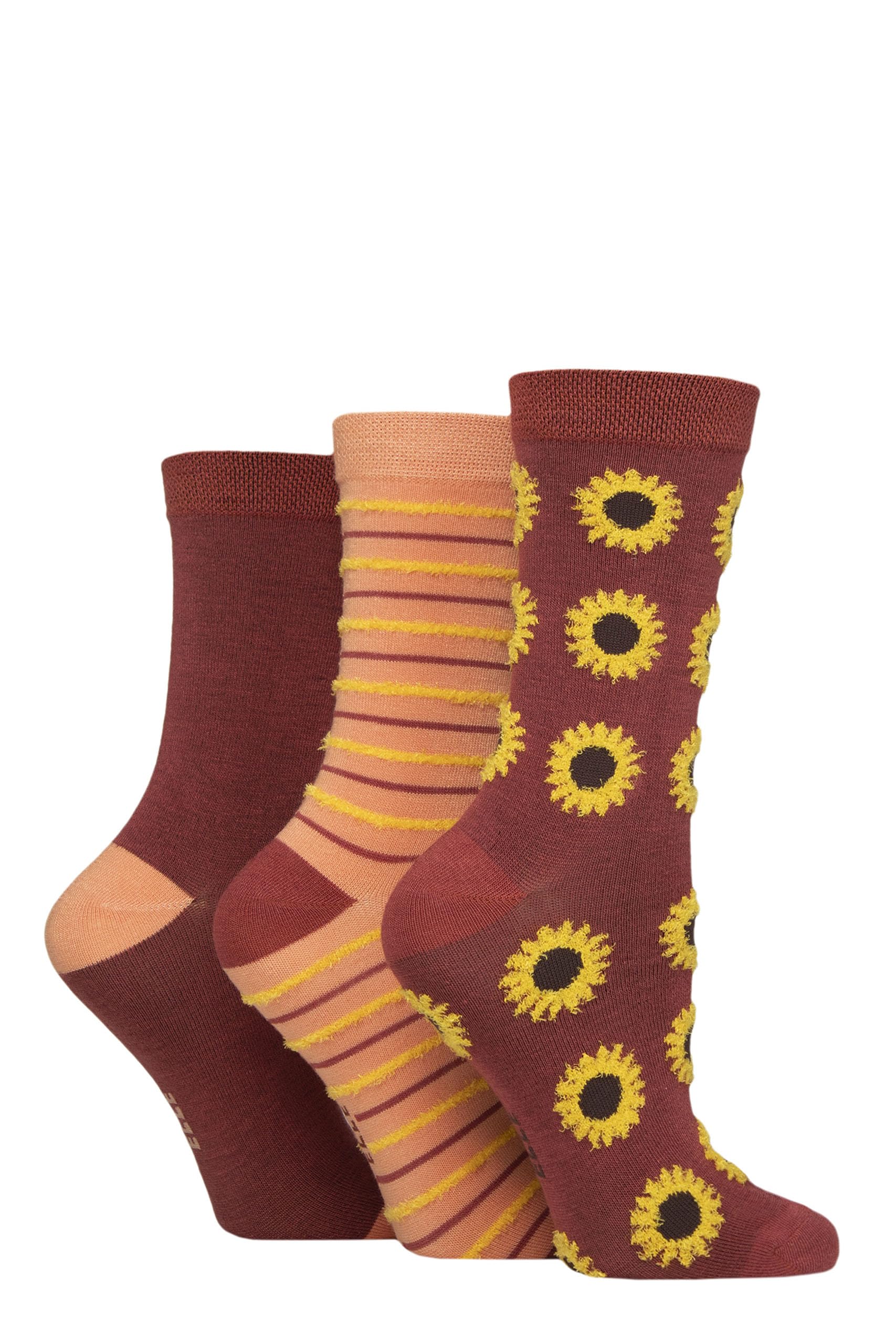 Elle Women's Sunflower Feather Textured Socks - Patterned, Plain, Spotty And Striped Soft Breathable Bamboo In A Multipack Of 3 Pairs Size 4-8 (Uk, Numeric, 4, 8, Regular, Regular, )