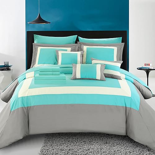 Chic Home Duke - Juego de edredón Queen de 10 piezas, juego de edredón de tamaño Queen con 2 fundas de almohada, 3 almohadas y juegos de ropa de