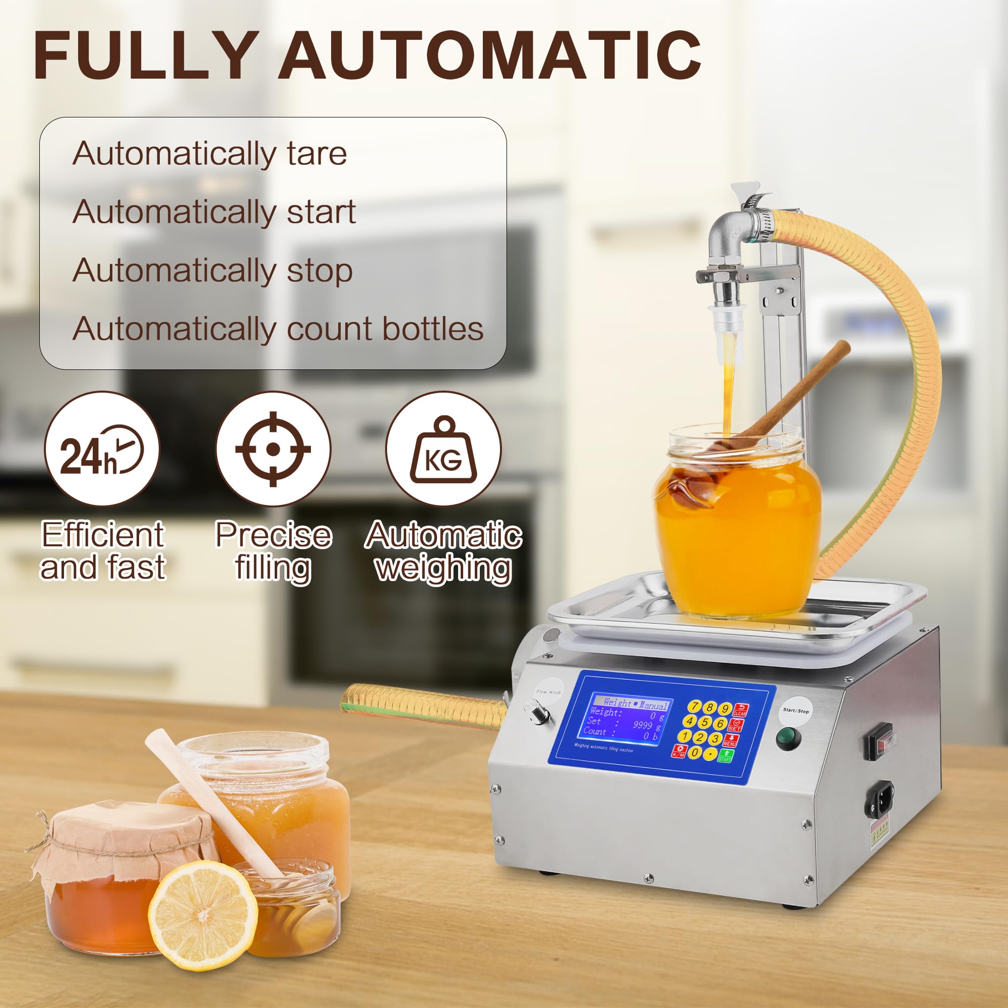 Efficiente riempitrice di liquidi, riempitrice di bottiglie da 20 ml-10000 ml, riempitrice per pesatura a pompa peristaltica per liquido viscoso di marmellata di miele