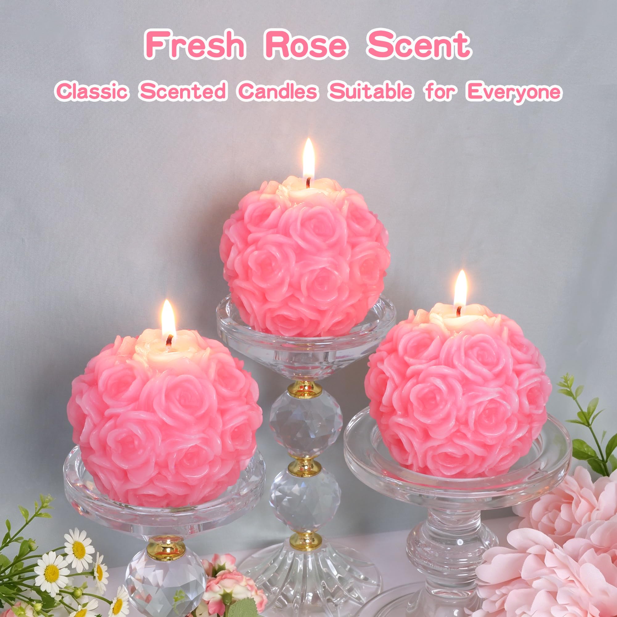 Juego de 3 velas de rosa vertidas a mano (3.54 x 3.35 pulgadas), más de 150 horas de tiempo de combustión, sin goteo, velas perfumadas de rosas, sin humo, decoración para el día de la madre y bodas