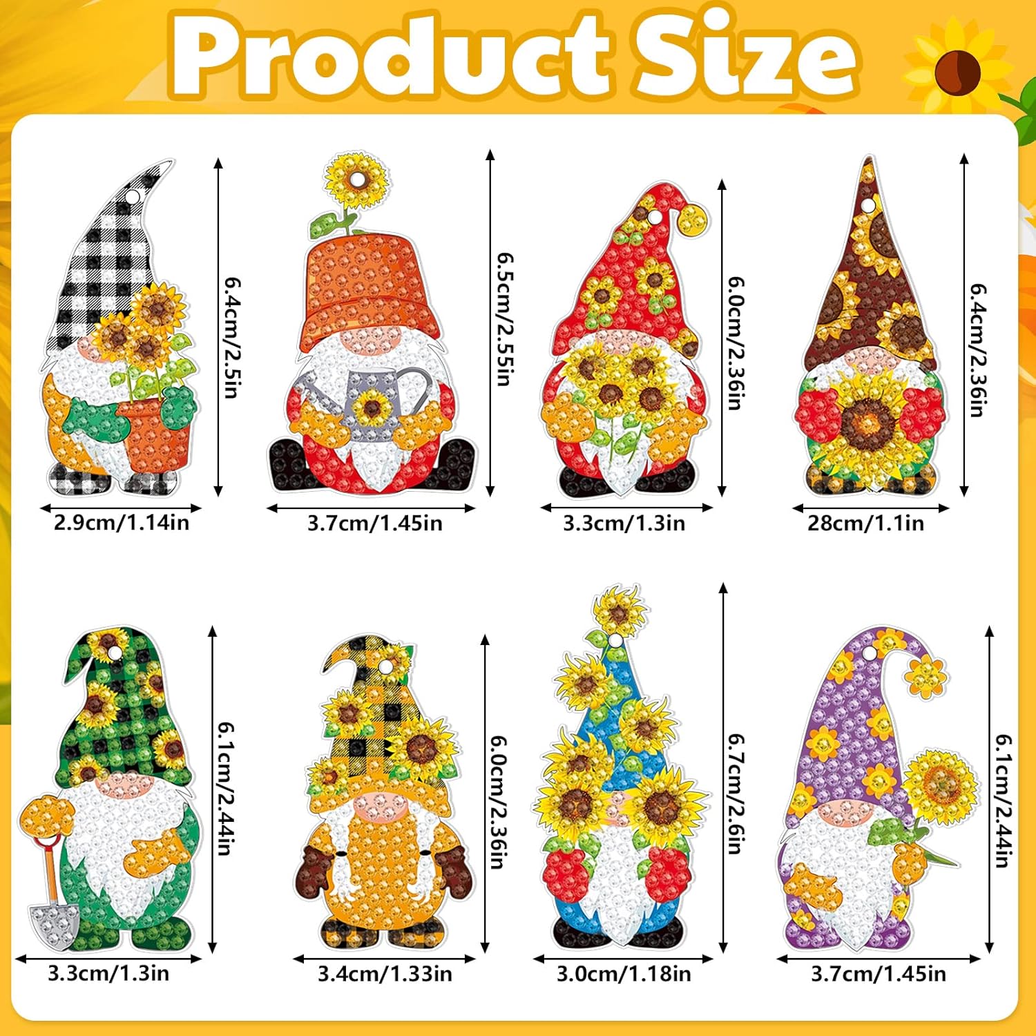 Outus 24 Pcs Gnome Diamond Drawing Keychains Kit Farmhouse Gnome Double Sided 5d for Diamond DIY Keychain Art Ornament for Beginners Adults Party Crafts DIY - Image 3
