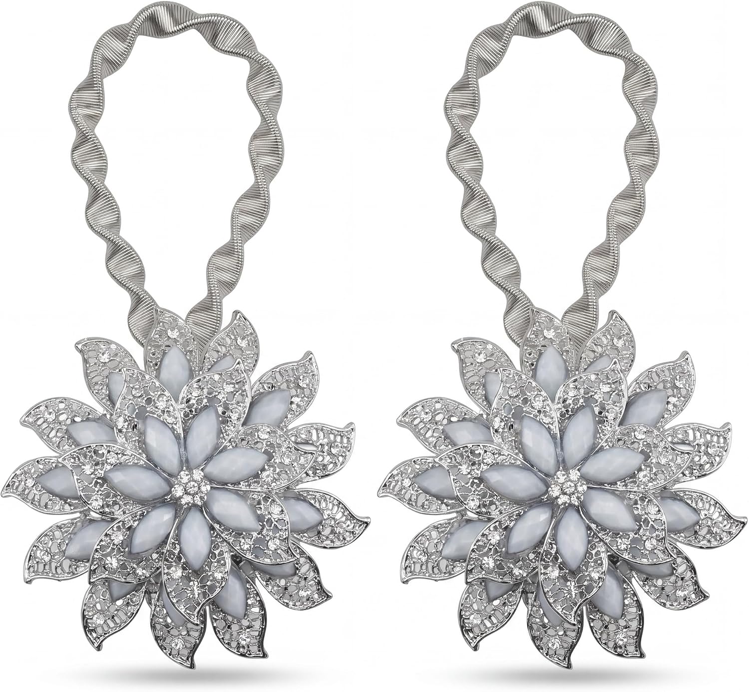 2PCS Magnetic Curtain Tiebacks Decorative Crystal Flower Shape Window Curtain Holdback Buckles Tie Backs Holders with Stretchable Wire Rope for Home and Office,Silvery+White | Tie Backs Holders Stretchable Wire Rope Floral Sparkle Ivory Radiant Toolless Clasp Flexible Loop Sheer Thick Panels