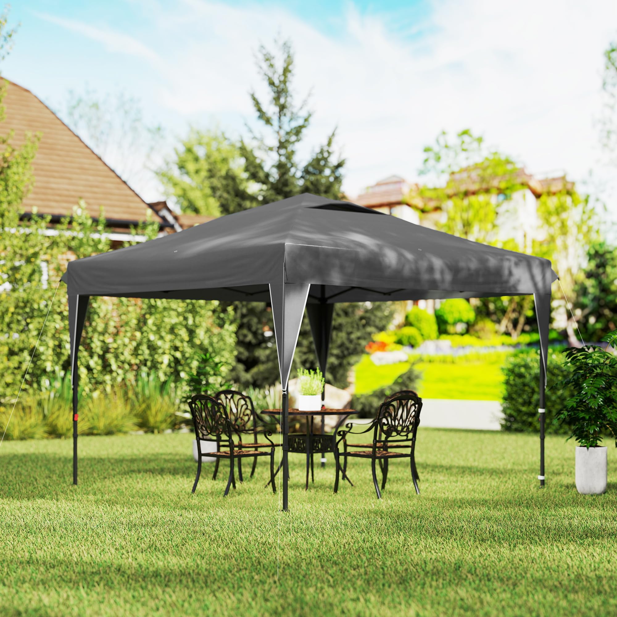 Outsunny Tonnelle Pop-Up Pliant Paroi Latérale Amovible 3x3x2,65m Gris