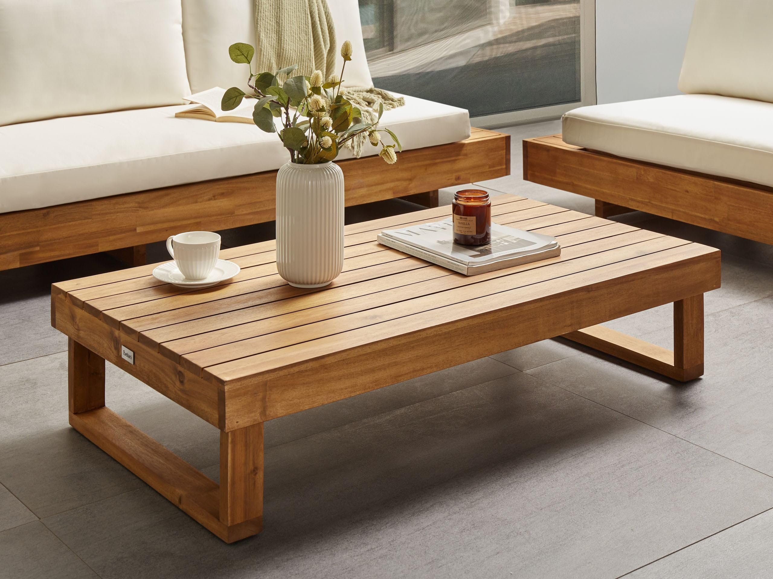 Beliani Table Basse de Jardin en Bois d'Acacia Certifié 110 x 60 cm Bois Clair Marettimo