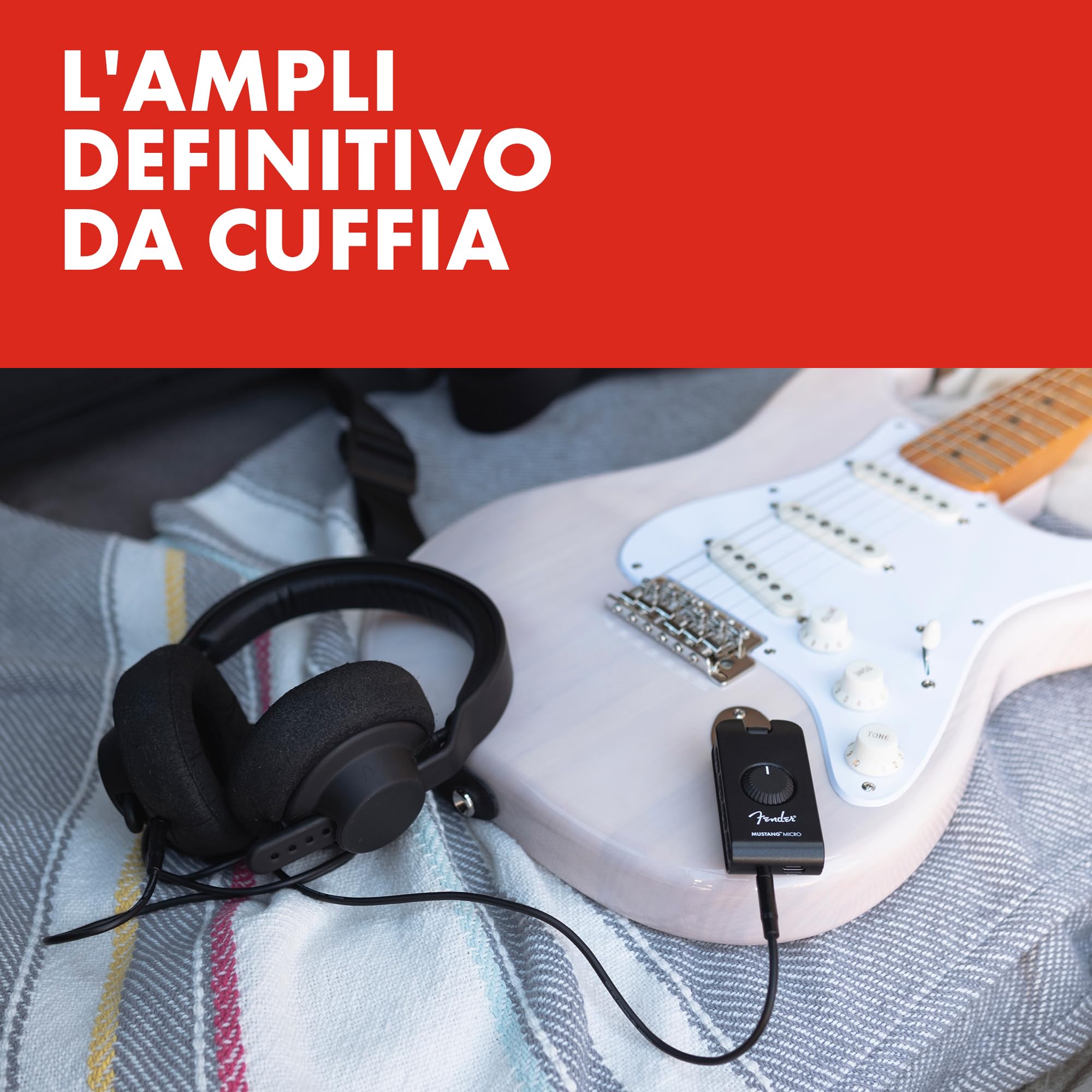 Fender Mustang Micro Amplificatore per Chitarra, All-In-One per Cuffie con 12 Modelli, 12 Effetti, Bluetooth, EQ