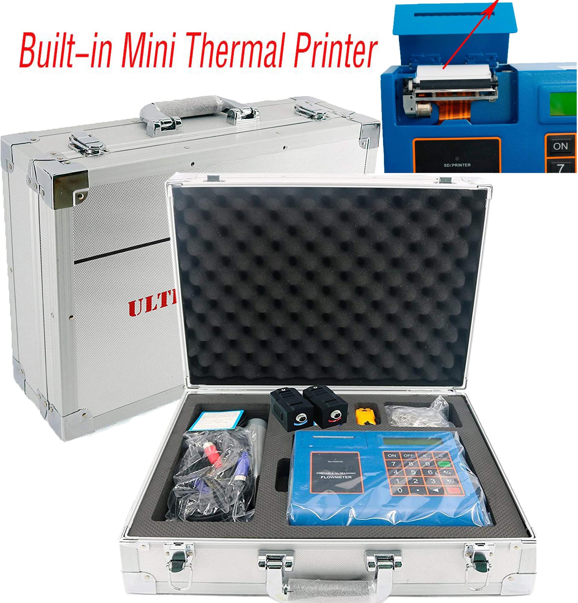 TUF-2000P-TM-1-HT Portable Digital Ultrasonic Flowmeter Flow Meter Built-in Printer SD Card Pipe Diameter DN50 to 700mm High Temperature Medium clamp TM-1-HT -30 to 160 Degree