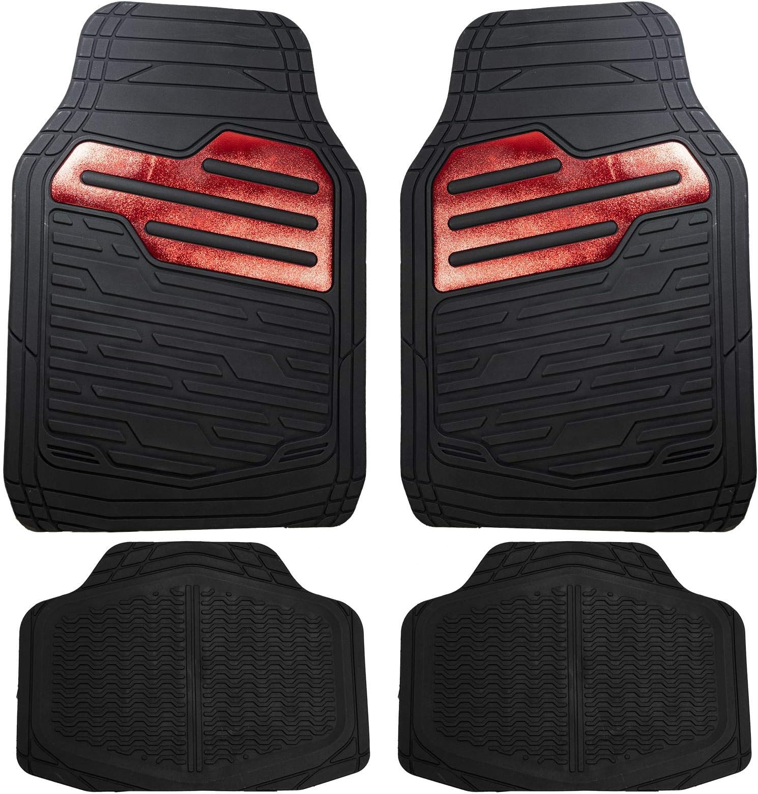 UKB4C Rubber Floor Mats Set - Heavy Duty with Shiny Red Heel Pad for Van Car SUV