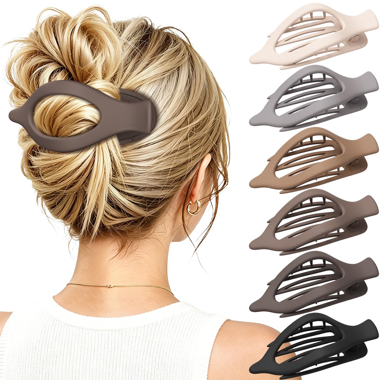 View 1 of ***STOCK PHOTO FOR REFERENCE ONLY***RDUQM Flat Hair Clips - 6 PCS Large Matte Claw Clips for Thick Hair