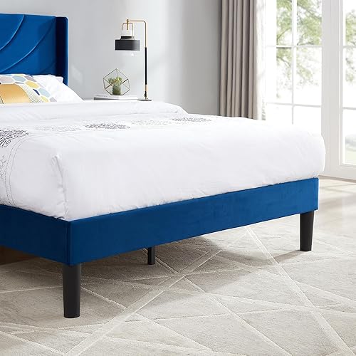 Miniatura 14 de VECELO Base de cama tapizada tamaño Queen con cabecera de tela, soporte de listones de madera, no necesita somier, base de colchón, fácil montaje,