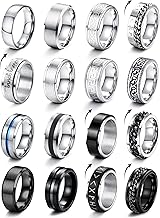CASSIECA 16 Stück Edelstahl Herren Ring Silber Schwarz Matt Finish Poliert Band Keltischer Knoten Vintage Biker Wikinger Verlobungsringe für Männer