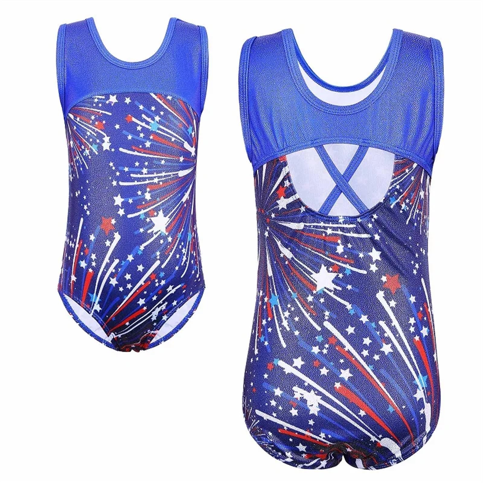 Maillot Gimnasia Ritmica Leotardo de Ballet for niñas de 3 a 12 años, ropa de entrenamiento de práctica de bailarina sin mangas, leotardo de gimnasia con cuello redondo, trajes de baile(B289 BlueStar,