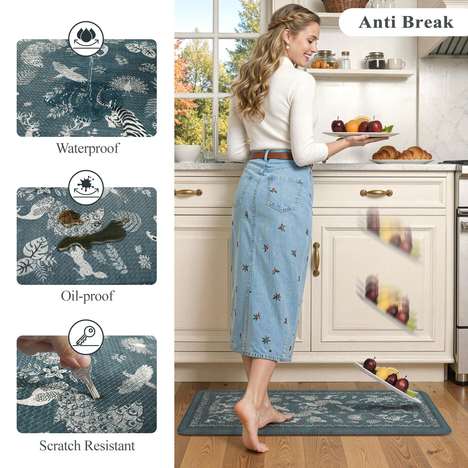 LEEVAN Set di 2 tappetini da cucina anti-fatica per pavimento della cucina, antiscivolo, imbottiti, in memory foam, impermeabili, ergonomici, per bar, ufficio, scrivania, lavanderia
