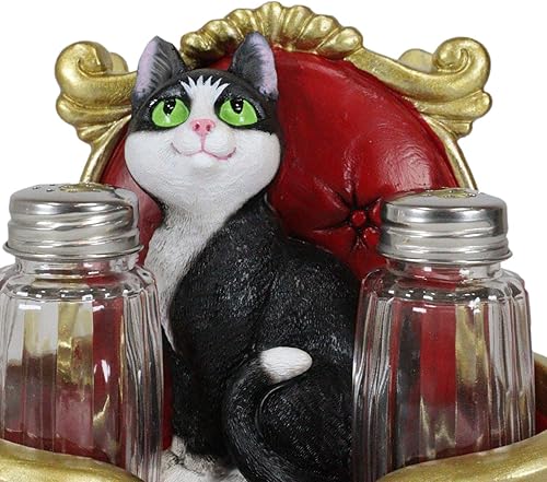 Miniatura 6 de Ebros Gift Royal Feline Service - Estatuilla decorativa para mesa de cocina con salero y pimentero, diseño de gato en rojo y dorado, con