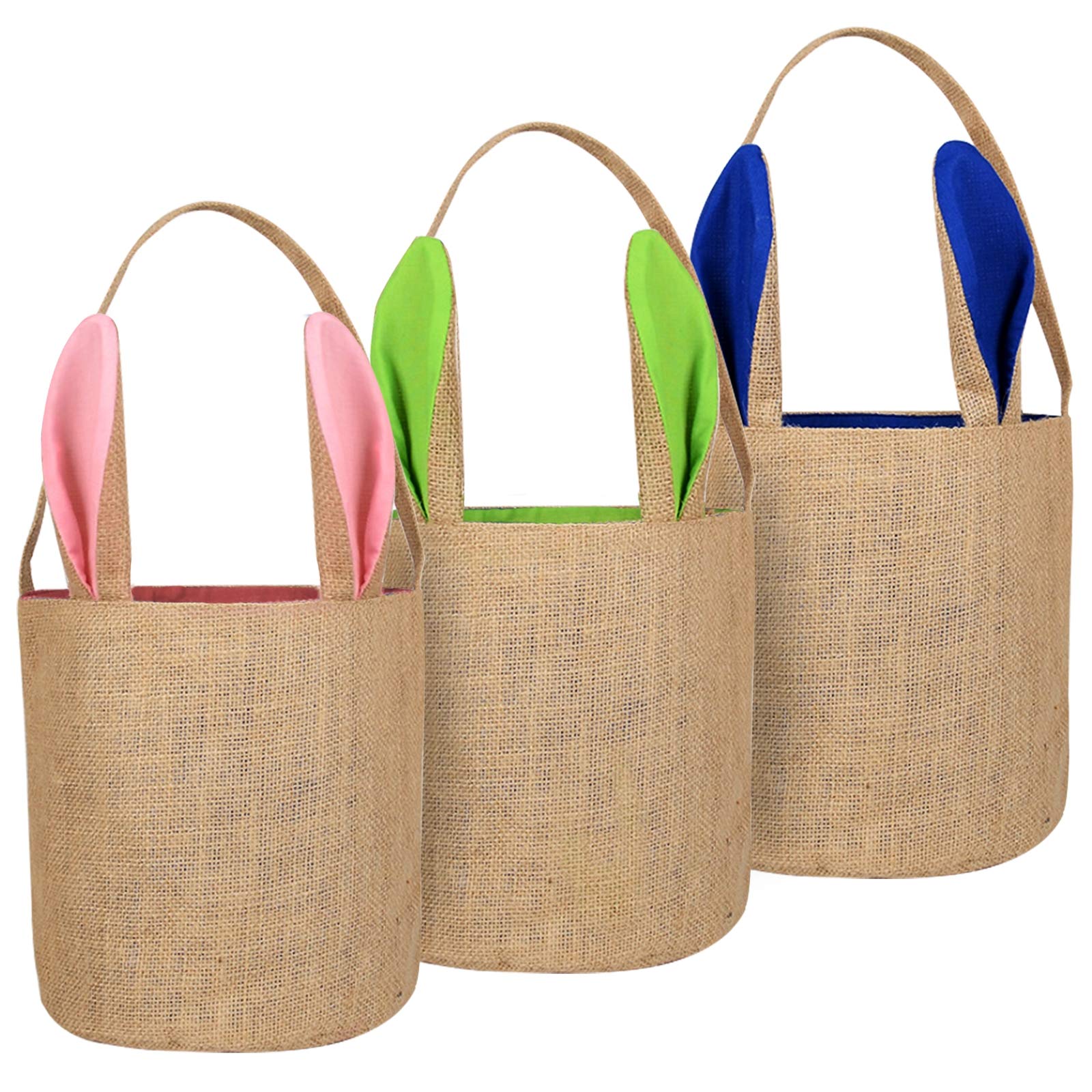 - TOPLEE 3 PCS Easter Eggs Hunt Basket for Kids Canvas Bunny Basket Egg Bags Rabbit Fluffy Tails Party Celebrate Decoration Gift Toys Carry Bucket Tote