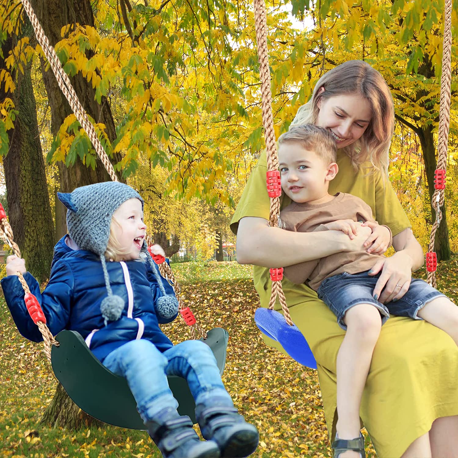 Taeku Asiento de Columpio, Plástico Jardín Árbol Patio Columpio Infantil Niños Bebe con Cuerda Regulables Exterior Interior (Azul)