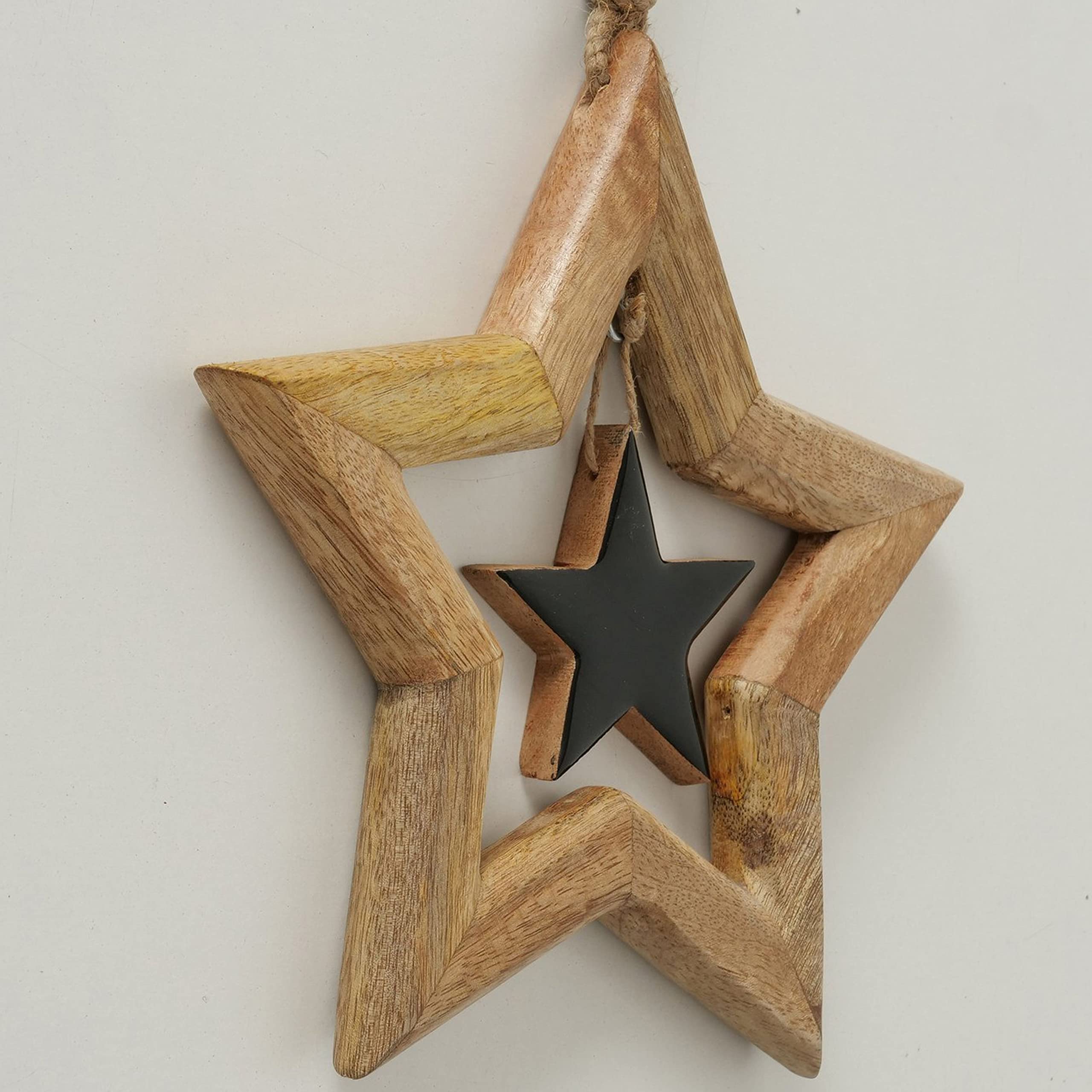 Set di 3 ciondoli Decorativi in Legno Nurto, a Forma di Stella, Diametro 16 cm, 21 cm e 29 cm, Decorazione Natalizia, Decorazione dell'Avvento, Accessorio per Finestra I X-mas