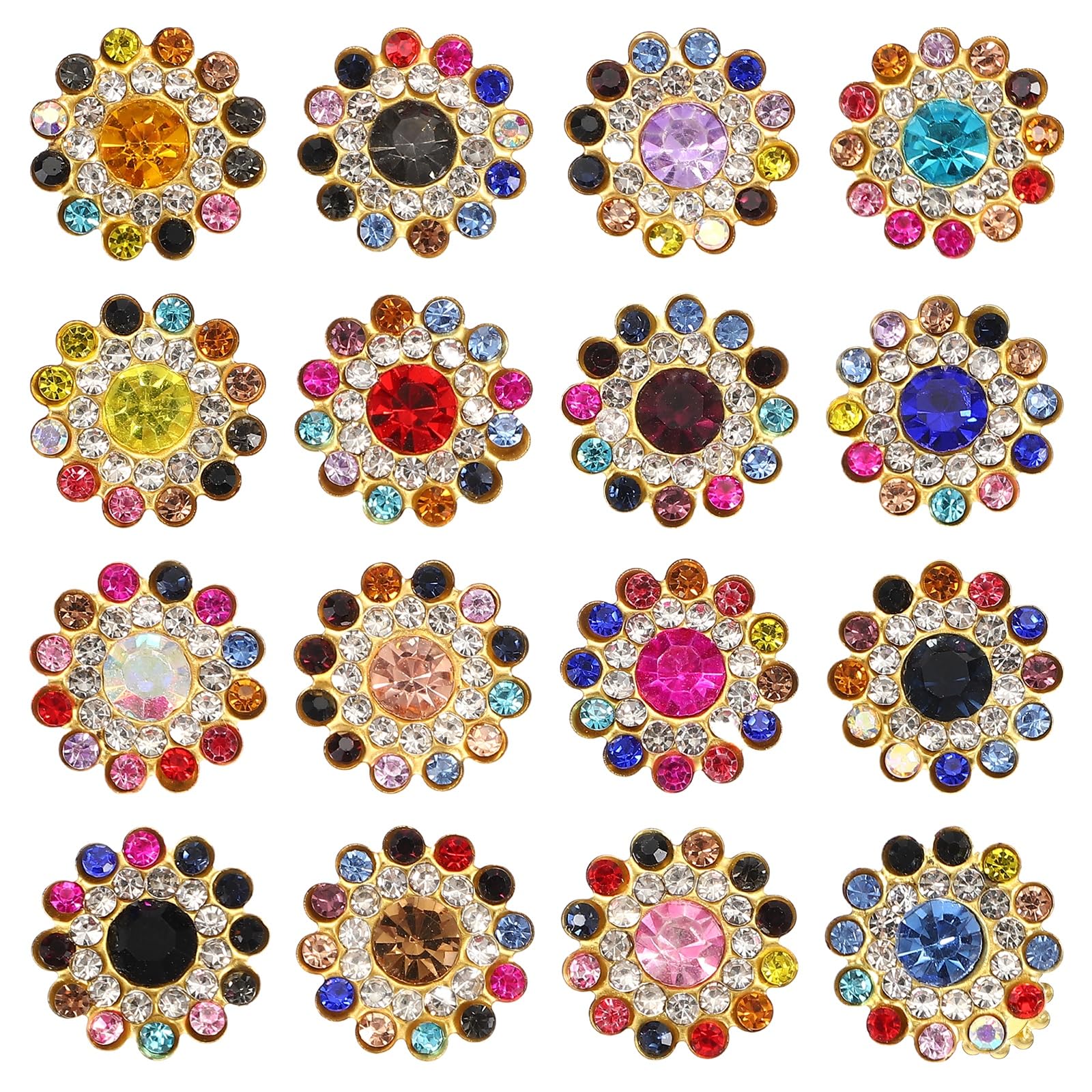 YELARXI 150Pcs 14mm Sew on Flower Rhinestones Crystal Glass Gems, Flatback Claw with Metal Base Crystals for Sewing Clothes Shoes Jewelry Belt Accessories, Multicolor — image 1