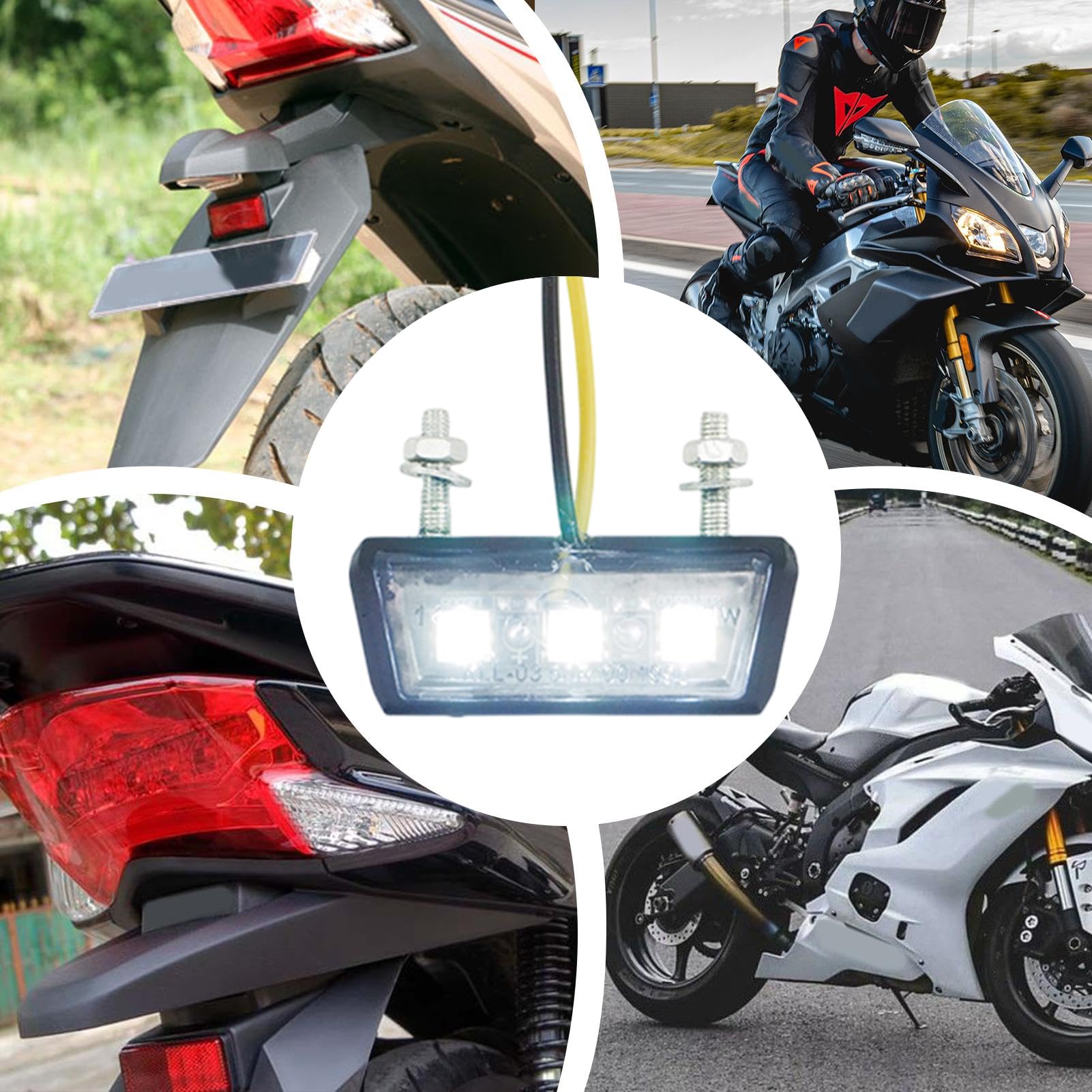 Luces LED para Motocicleta | Luz de Matrícula para Moto | Luz Trasera Desmontable Antivibraciones Impermeable Para Uso Urbano
