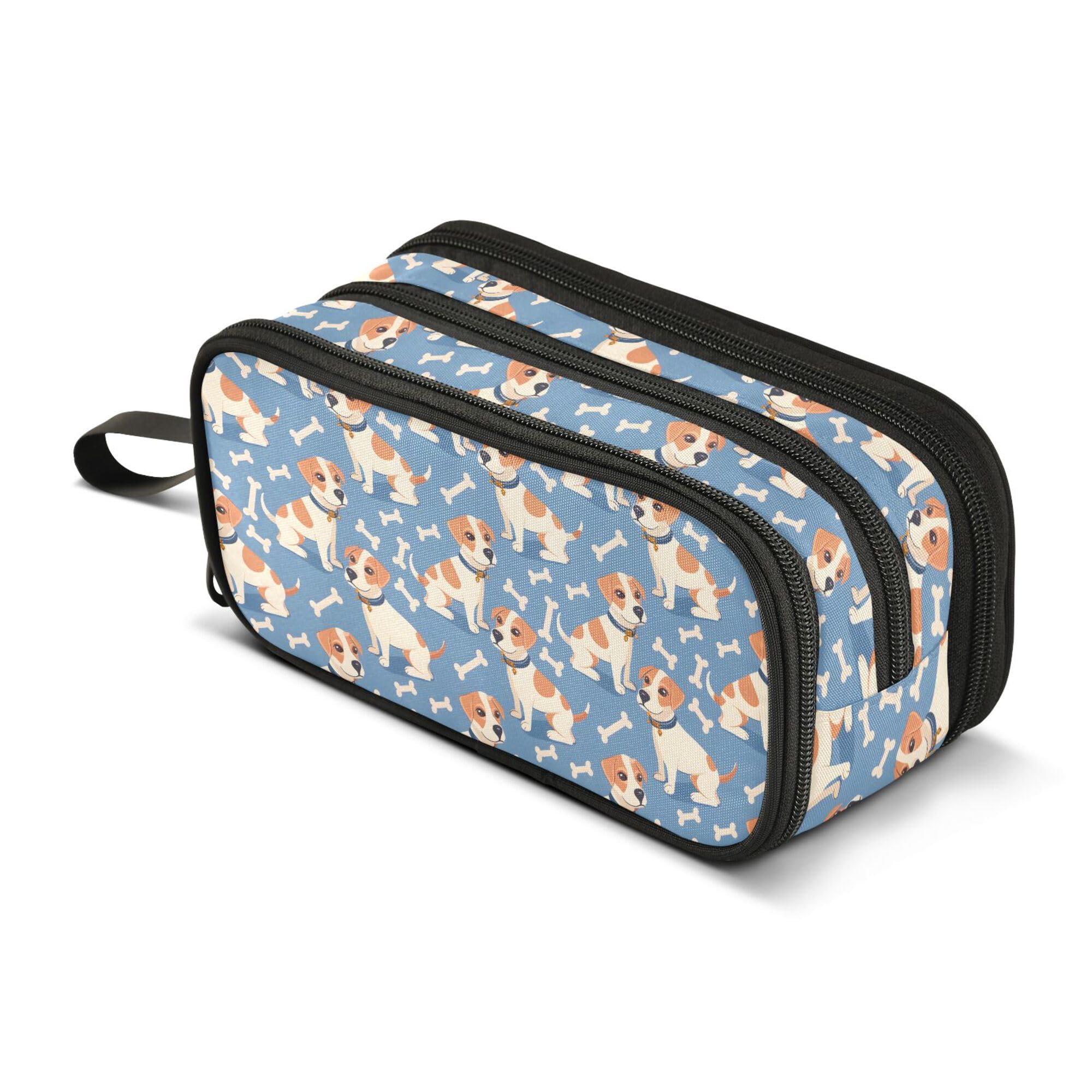 Large Pencil Case, Big Capacity Pencil Bag Pen Pouch Holder 3 Compartments, Cute Dog and Bones School Office Supplies Stationery Makeup Bag Storage Organizer for Students Girls Boys Women Men