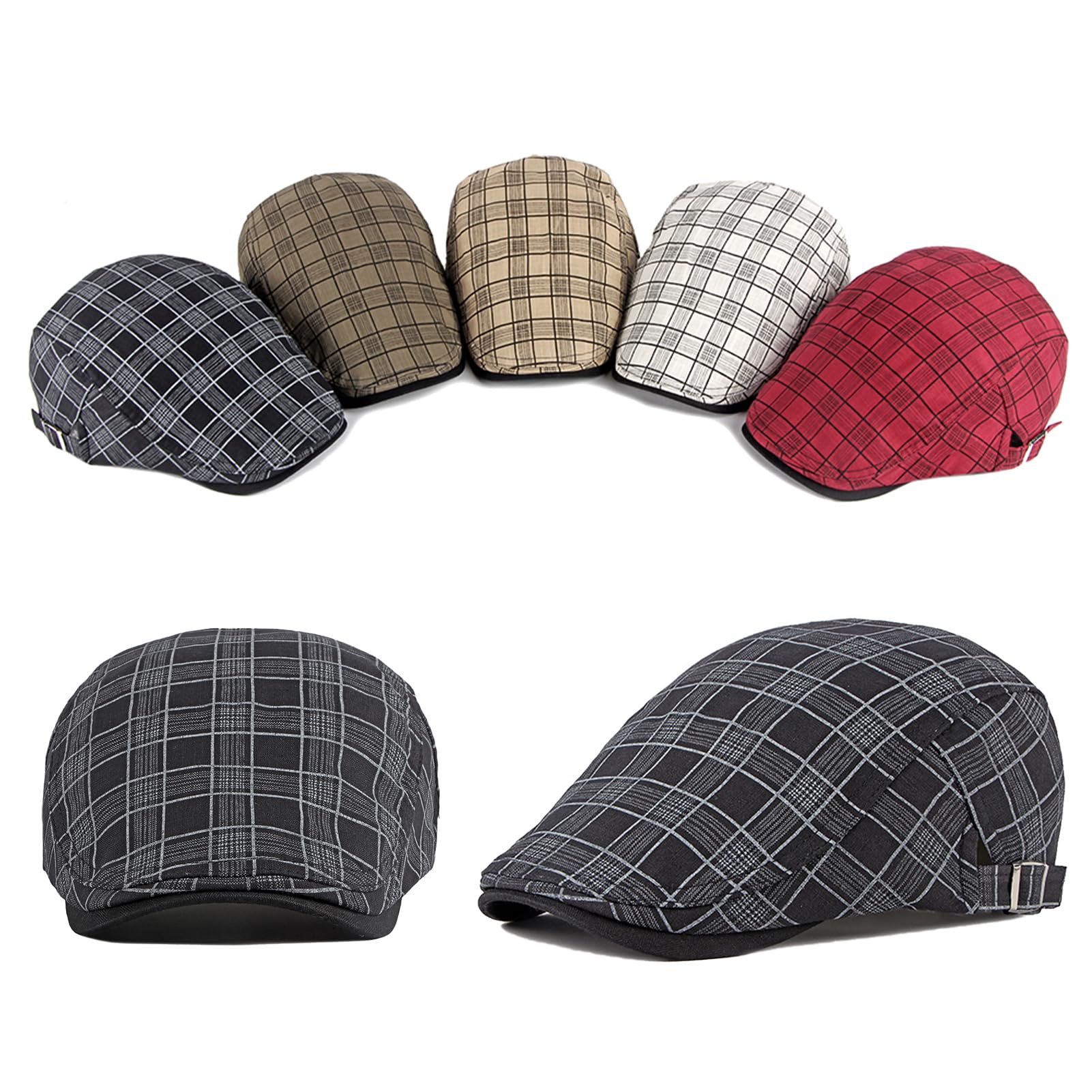 Rayson Beret Gavroche Męska czapka z tkaniny w stylu szkockim regulowana miękka czapka unisex płaski kapelusz lato vintage