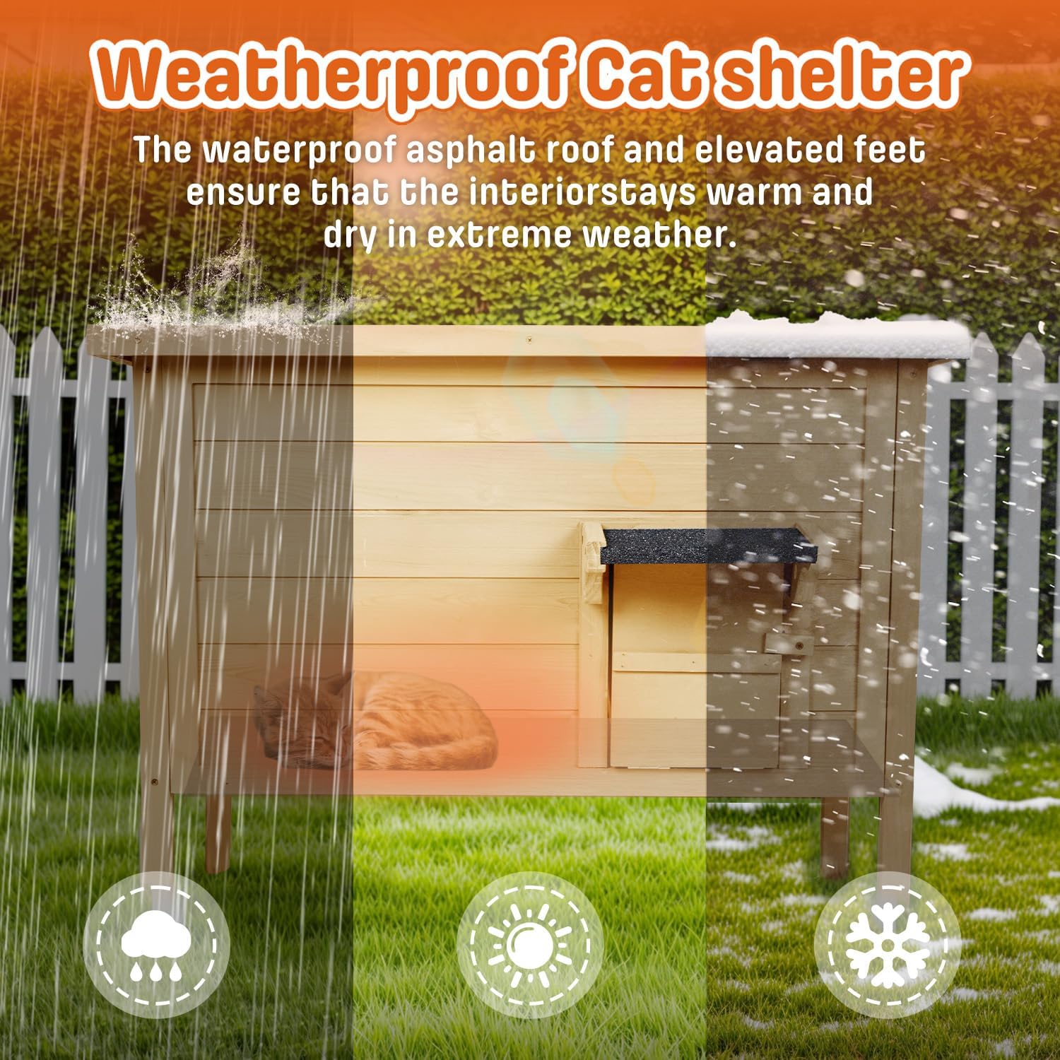 BRIOPAWS Dual Insulated Outdoor Cat House | Weatherproof | Feral Cat Shelter for Winter | Escape Door | Foldable Ramp | Large Wooden Pet Houses for Multiple Cats | Brown