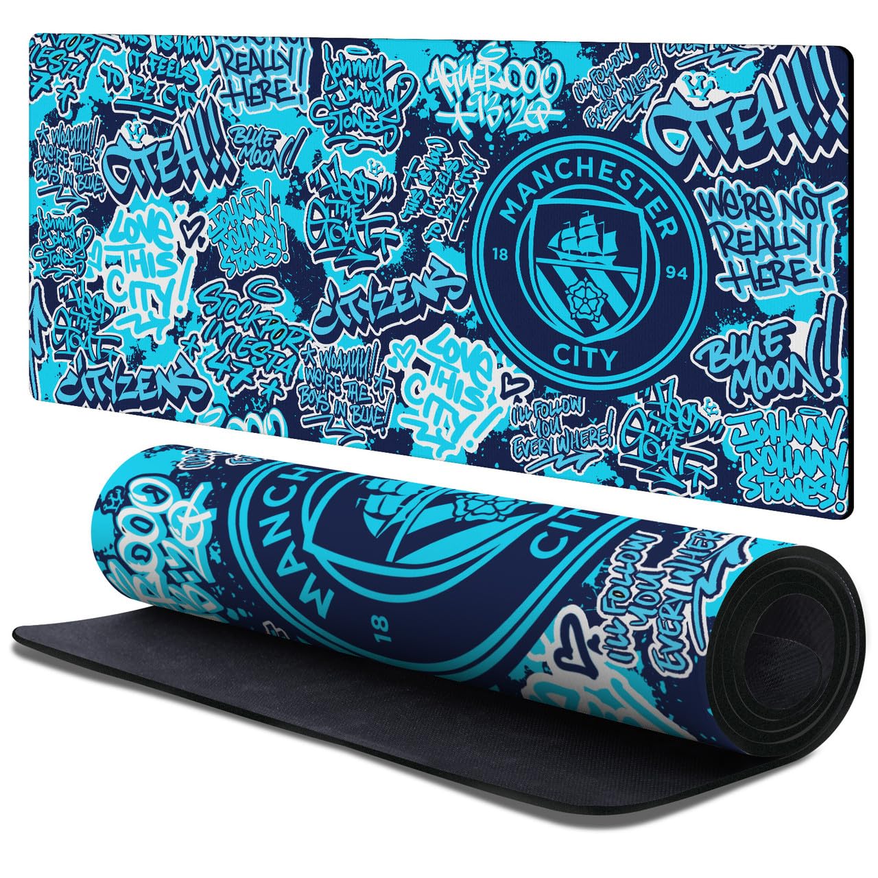 Head Case Designs Officially Licensed Manchester City Man City FC Graffiti Tag Pattern Crest Logo 37.4 x 15.75 x 0.16 inches (900 x 400 mm) - XL Gaming Office Desk PC Keyboard Mouse Mat Pad