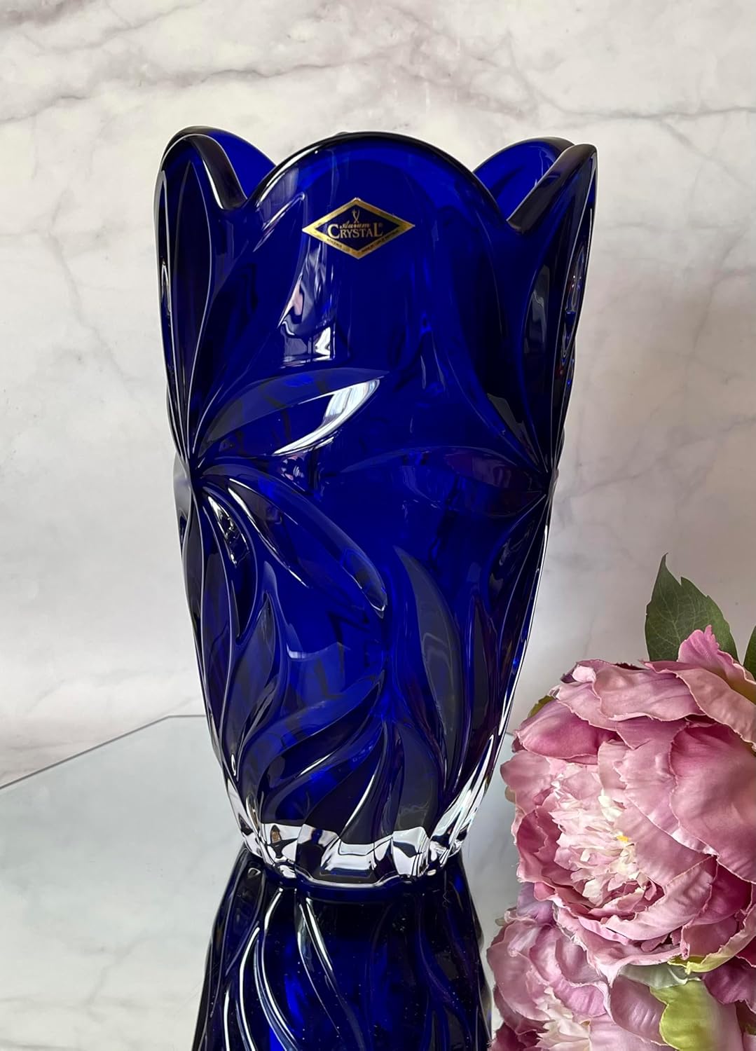 Czech Vase 11" Crystal Glass,Bohemia Home Decor, Centerpiece Blue Flower Vase, Glass, Wedding gift