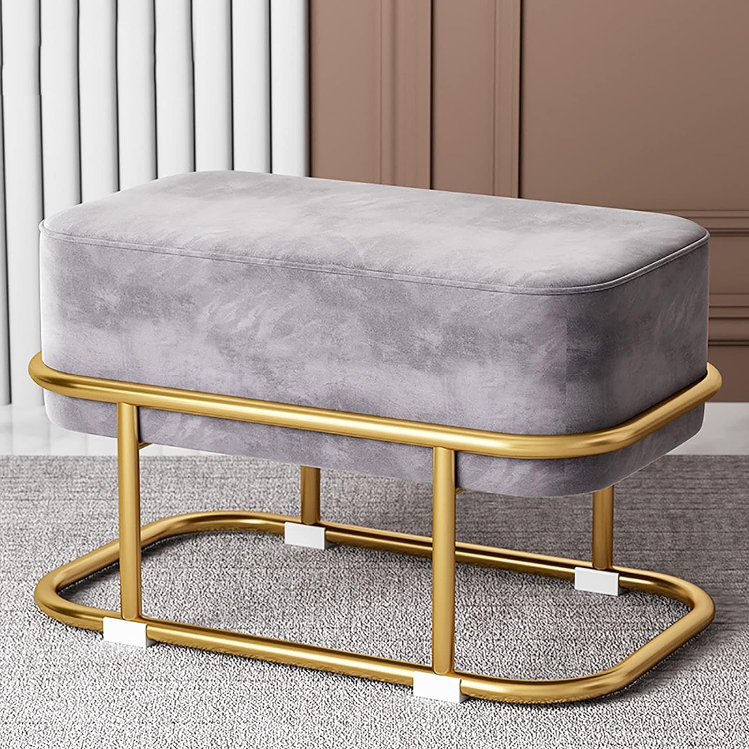 Vanity Stool, Velvet Ottoman Bench, Vanity Bench with Gold