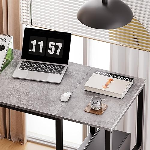 Miniatura 55 de SINPAID - Escritorio para computadora de 40 pulgadas con estantes de 2 niveles, escritorio resistente para la oficina de casa con gran espacio de