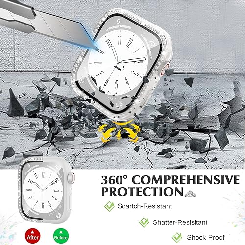 Miniatura 4 de Funda impermeable brillante compatible con Apple Watch de 1.732 pulgadas (1.732 in) Series 654SESE2, protector de pantalla frontal y trasero para