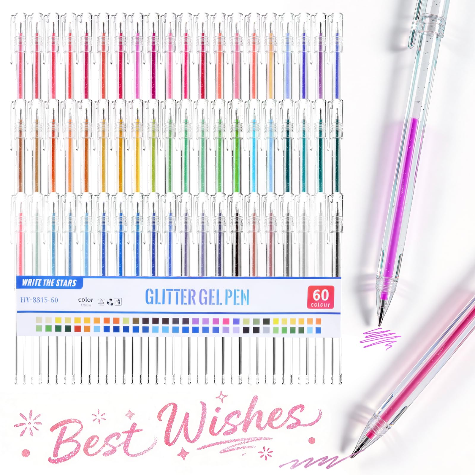 60 Colors Glitter Gel Pens for Adult Coloring Fine Tip Sparkly Gel Ink Pens Set Gel Glitter Pens