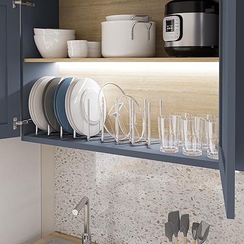 Miniatura 2 de Soporte de placa para ollas y tapas para la cocina de acero inoxidable, 8 secciones, longitud de acordeón ajustable, se puede extender hasta a 30