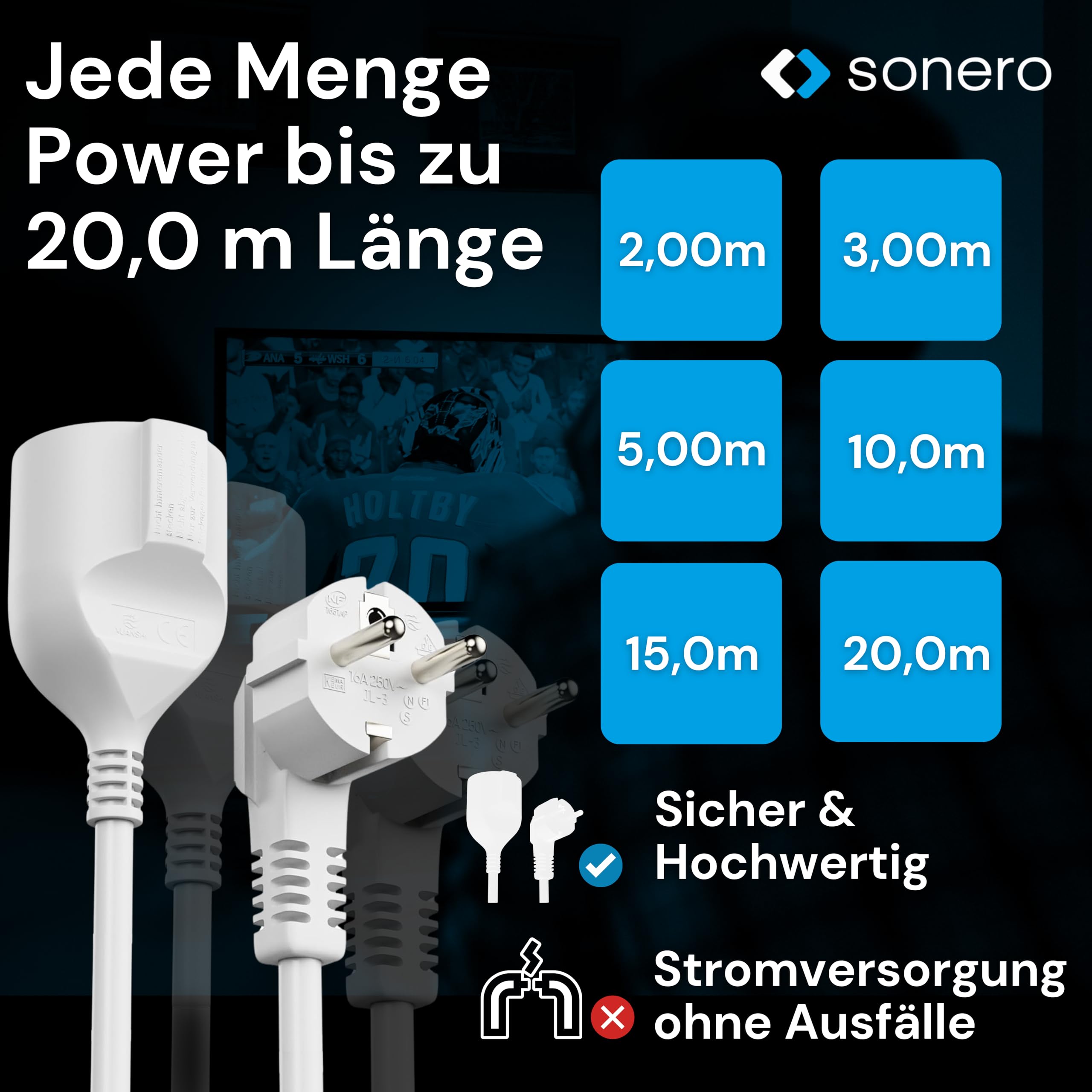 sonero Verlängerungskabel Stromkabel, Schutzkontakt Stecker Buchse, 20m