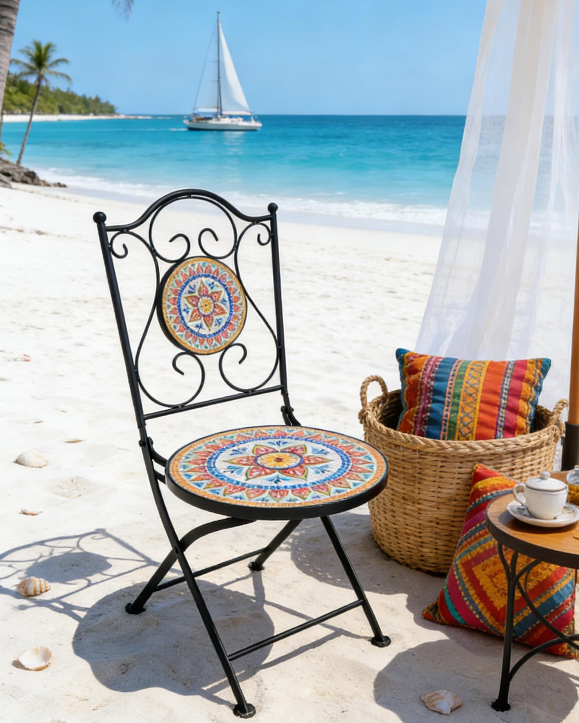 Chaise de Jardin,Chaise Bistrot Exterieur,Chaises Pliante en Mosaïque pour Balcon,Terrasse,Jardin