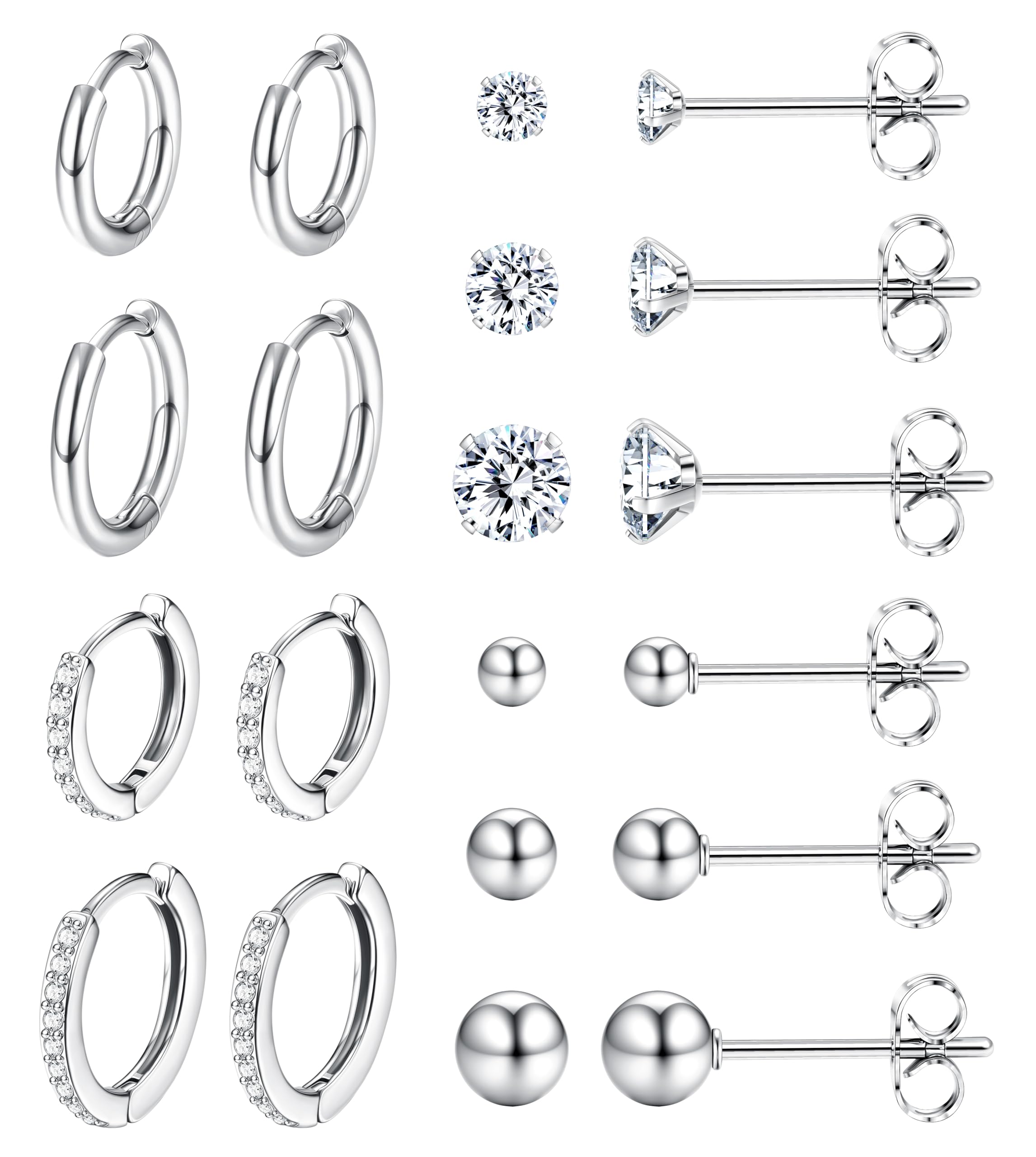 Dochais 10-12 Pares Pendientes Mujer Hombre Plata Oro 14K Huggie Pendientes Aro de Acero Inoxidable Hipoalergénicos Pequeños Cartilago Tragus Oreja Piercing Joyería para Regalo Niña Navidad Cumpleaños
