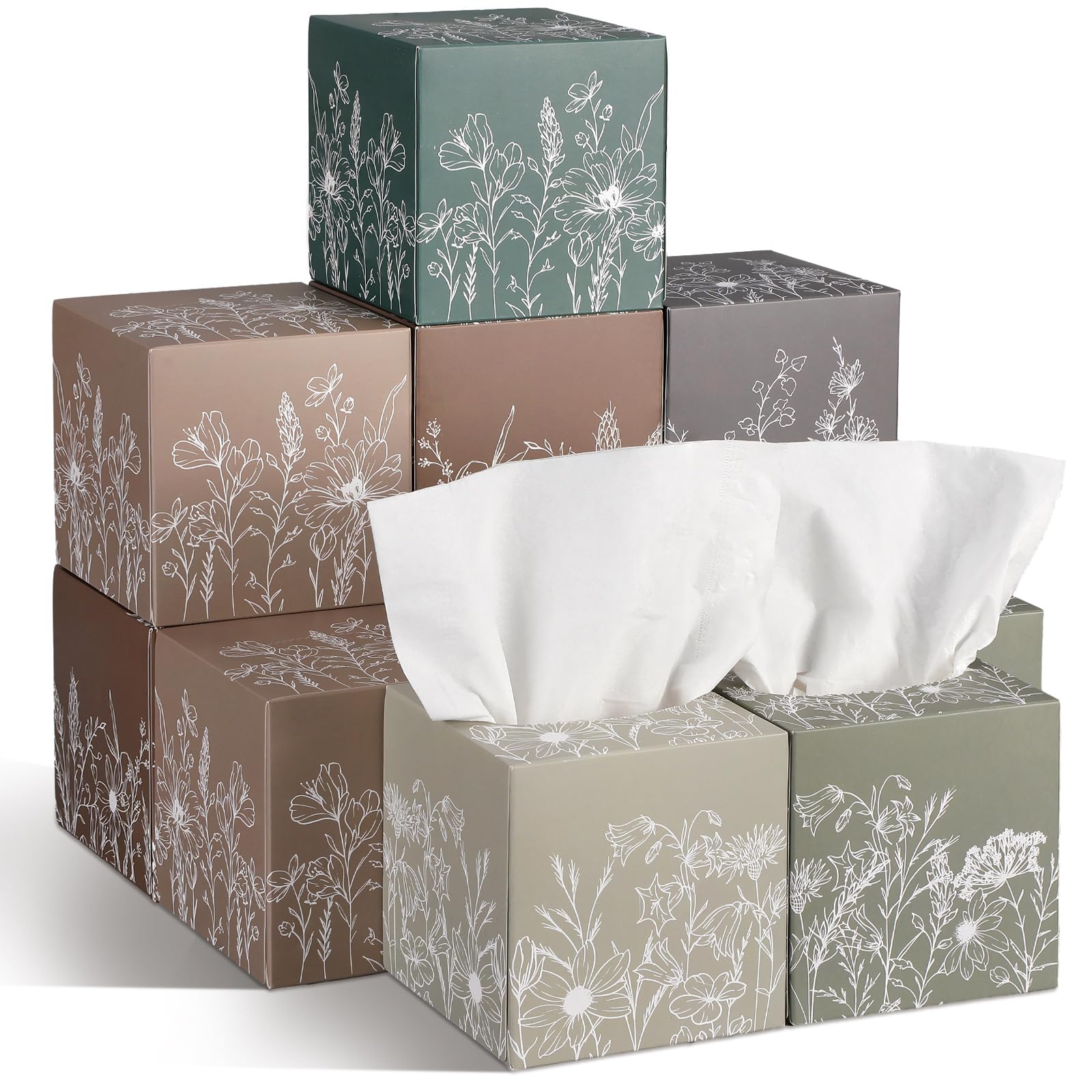 Fourluoo 12 Pack Christmas Flower Tissue Cube Boxes, 600 Sheets 3 Ply