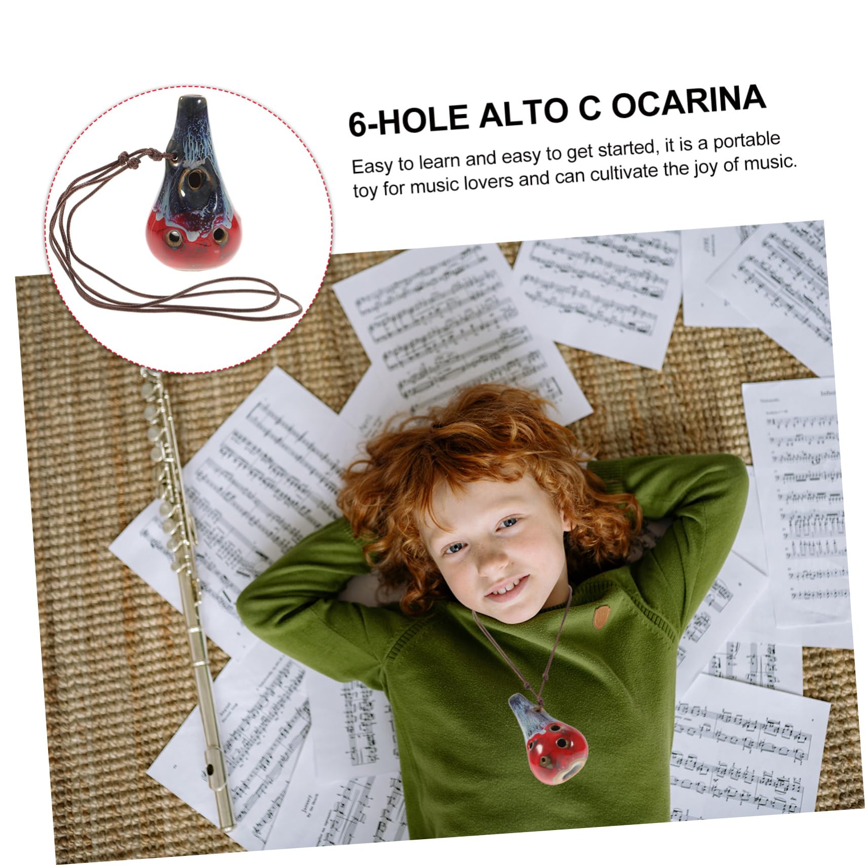 Totority Beginner's 6-hole Ocarina Ceramic Alto Flute Easy to Play Wind Instrument Practice Chanter Children Ocarina Random Color
