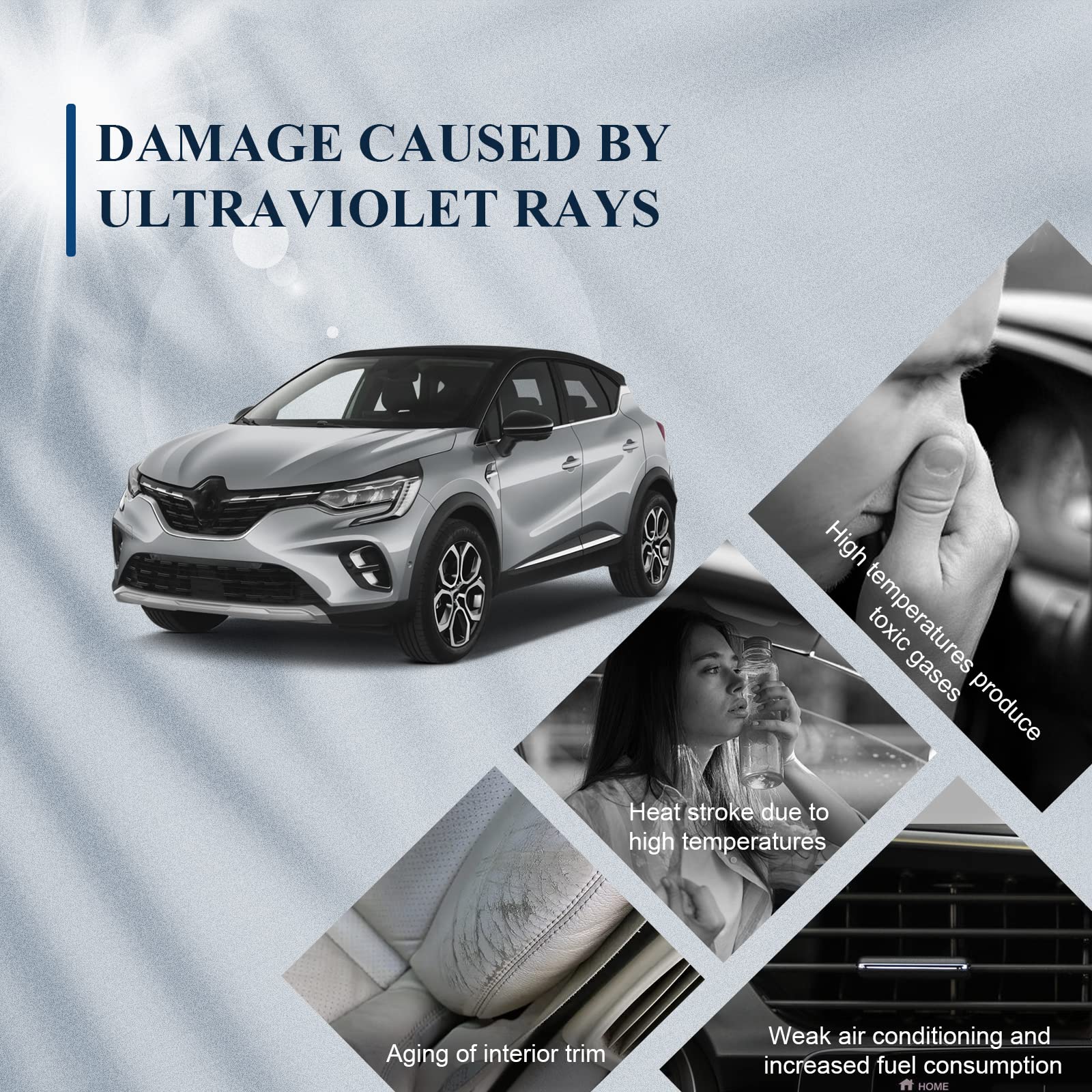 Ruiya Compatibile con Renault Captur 2013-2024 2025 Parasole Per Parabrezza, Copertura parabrezza Protezione Solare Isolamento Termico Parasole Auto Parabrezza Captur Copri Parabrezza Auto