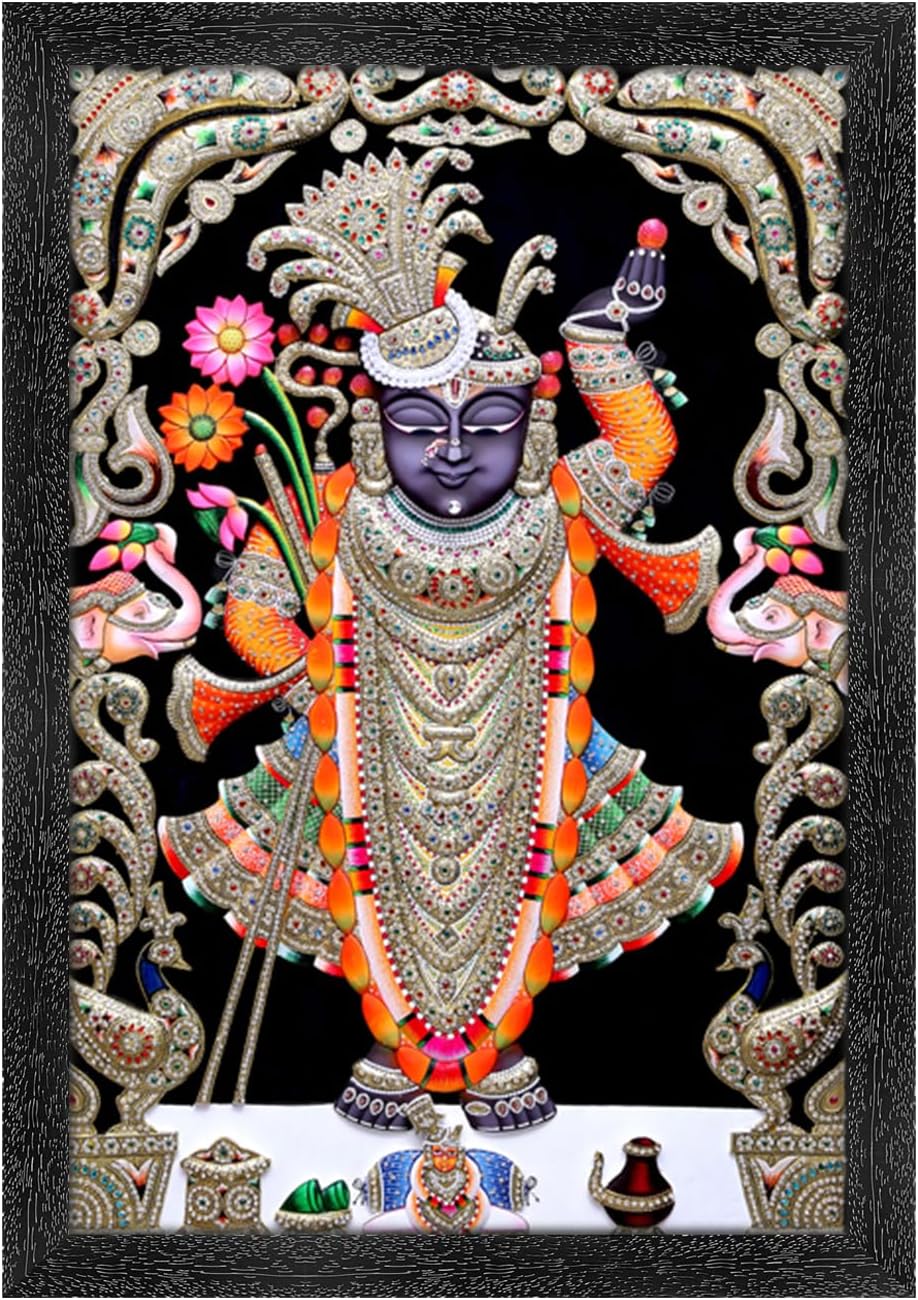 Dharvika Innovations Shrinathji Photo Frame, Black, Sparkle Coated Lamination 2410 14 x 20 Inch
