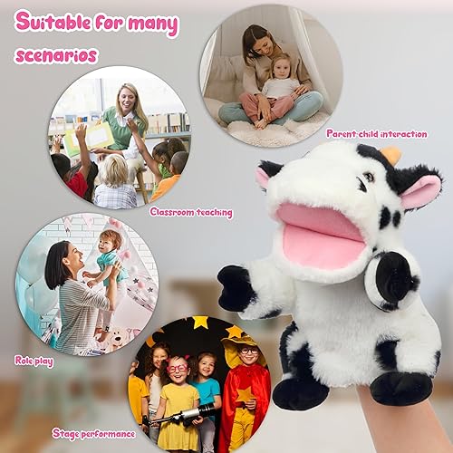 Miniatura 5 de Easfan Juguete de peluche de marioneta de mano con boca movible para juegos de rol, cuentos preescolar, enseñanza, regalos de cumpleaños para niños